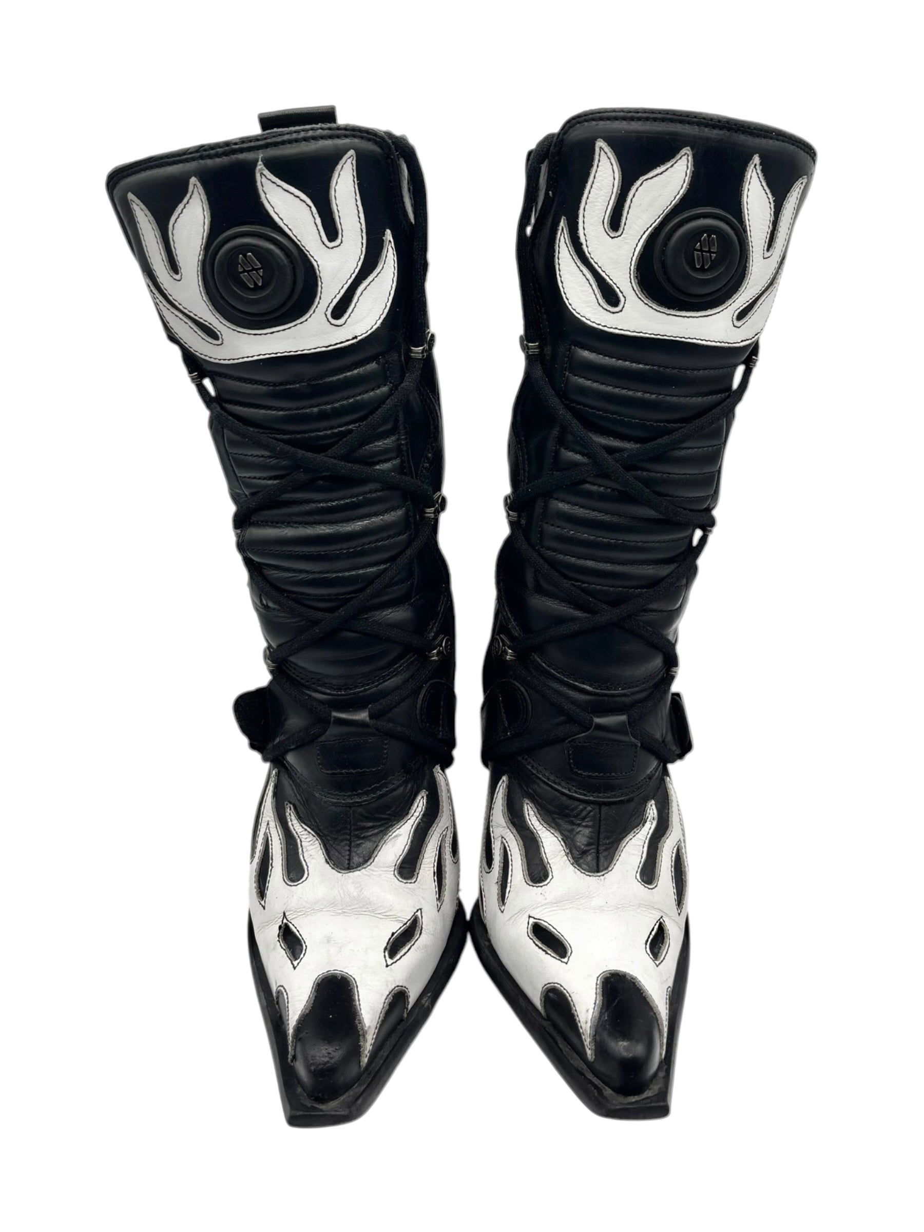 Vintage New Rock white flame pointy biker heels size 36