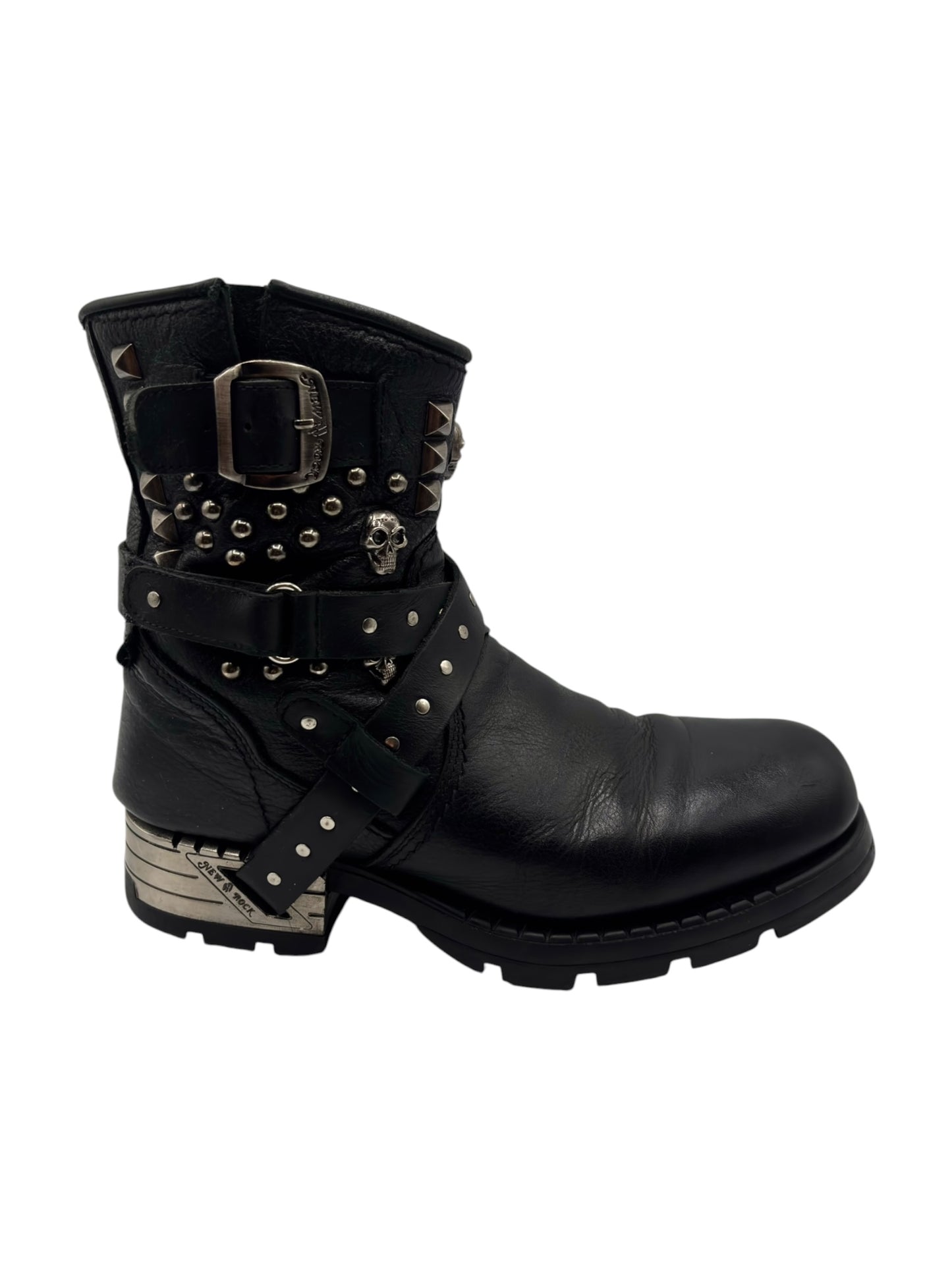 Vintage New Rock leather studded strap biker boots