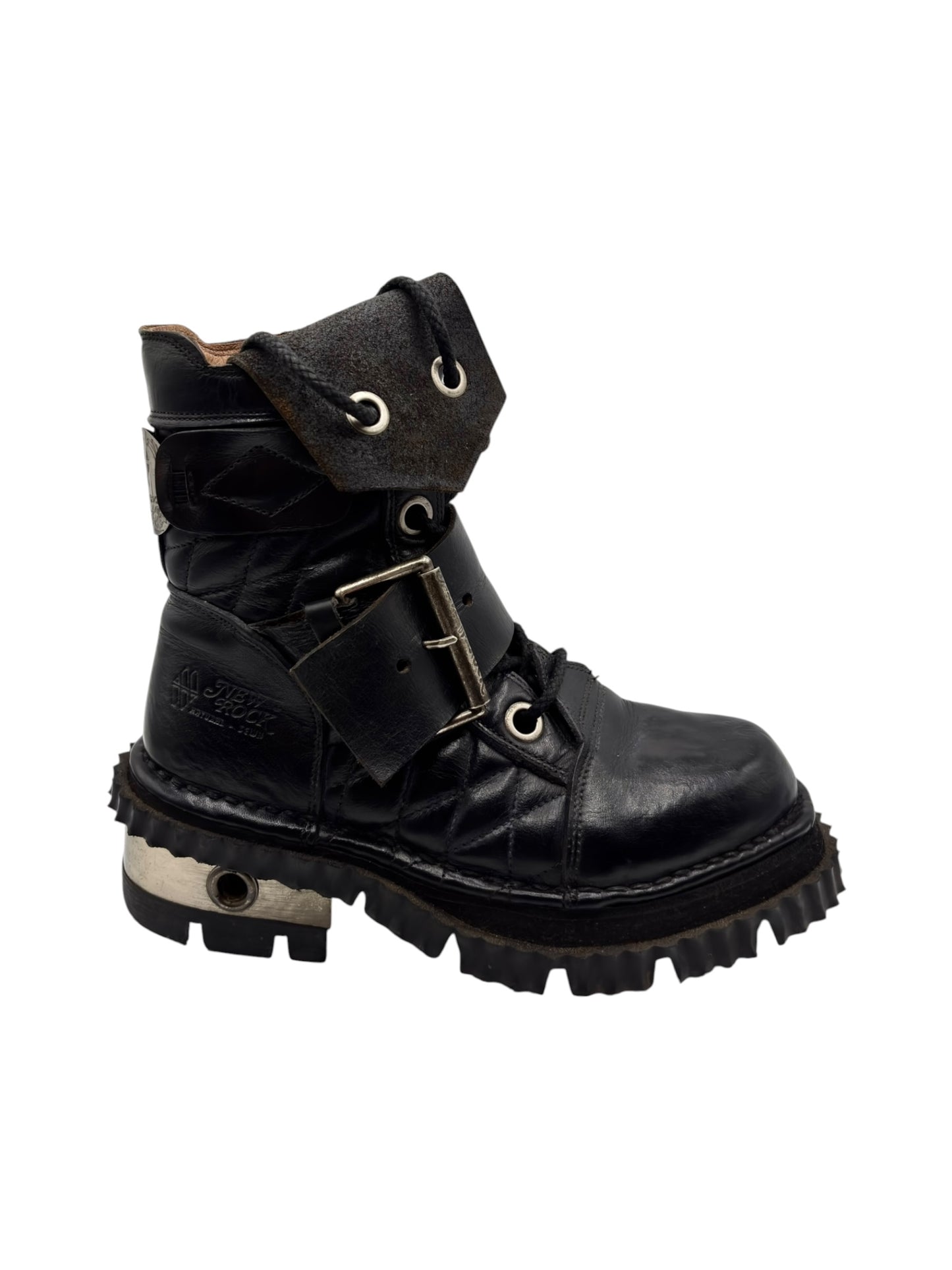 Vintage New Rock raised heel leather buckle boots