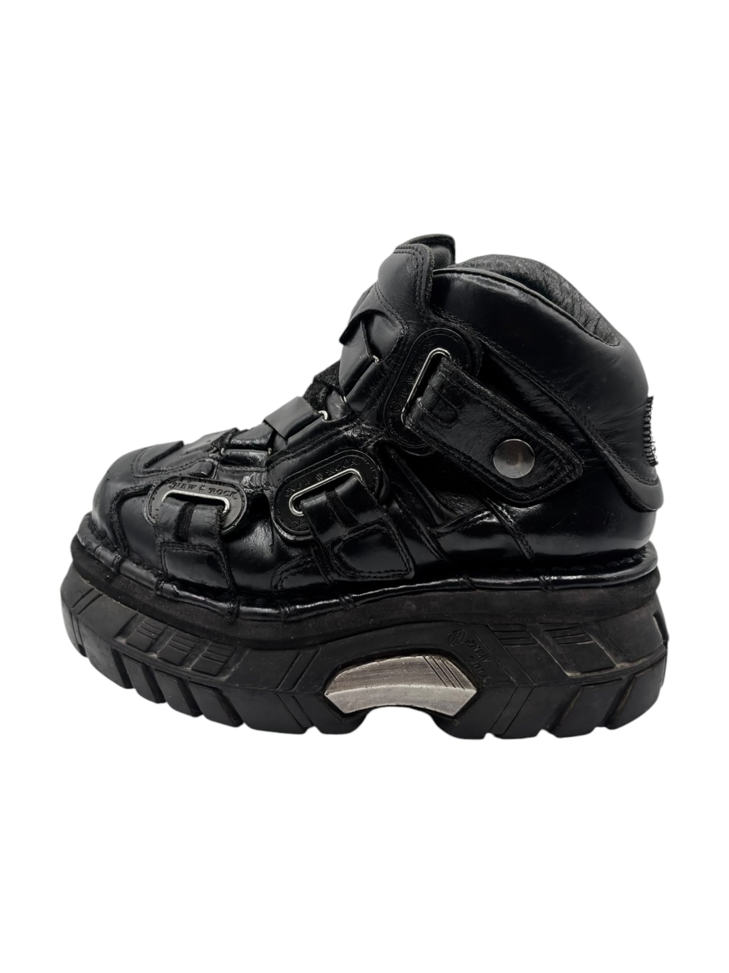 Vintage New Rock black trailer leather platform boots