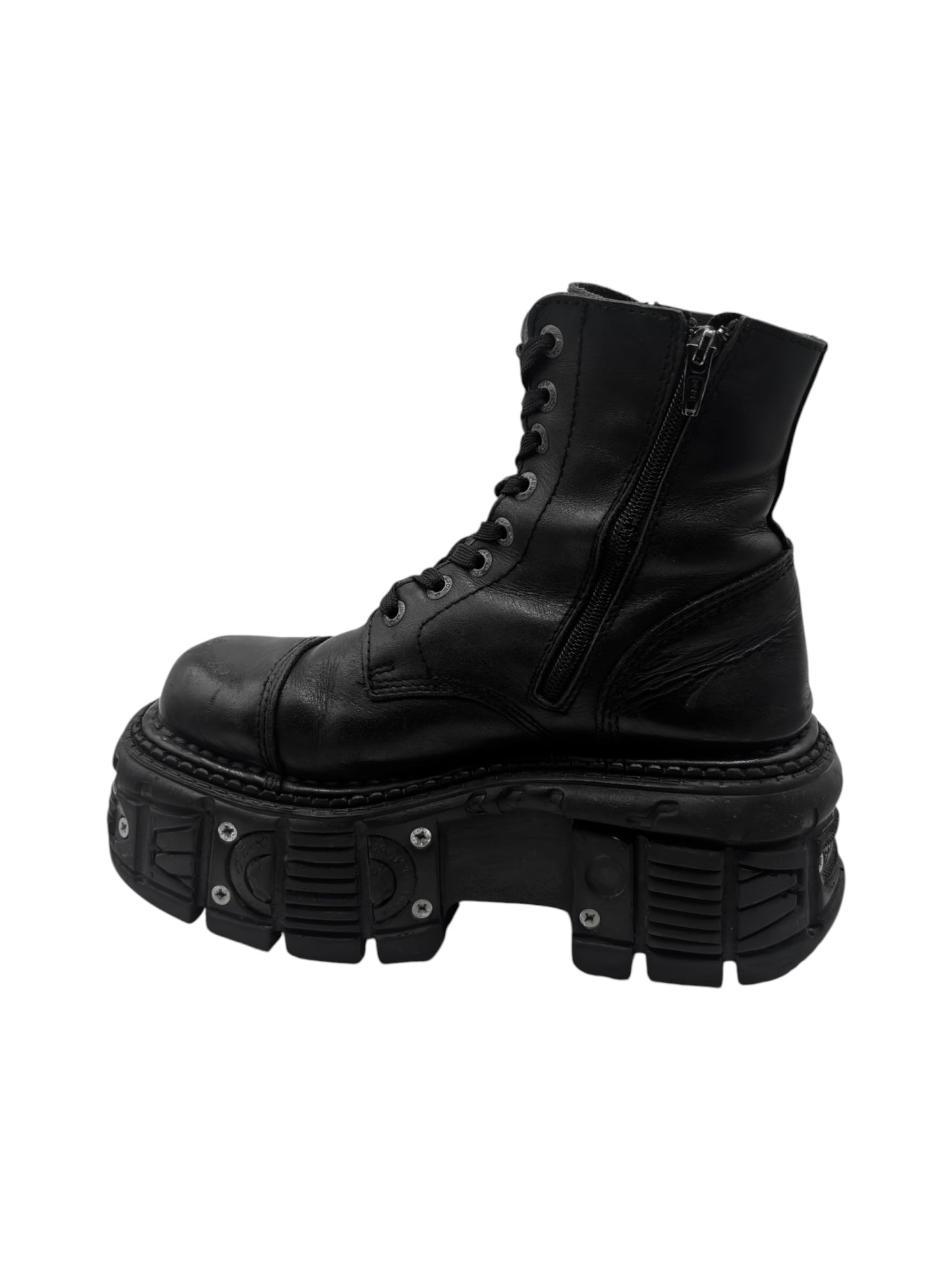 New Rock techno lace-up leather platform boots