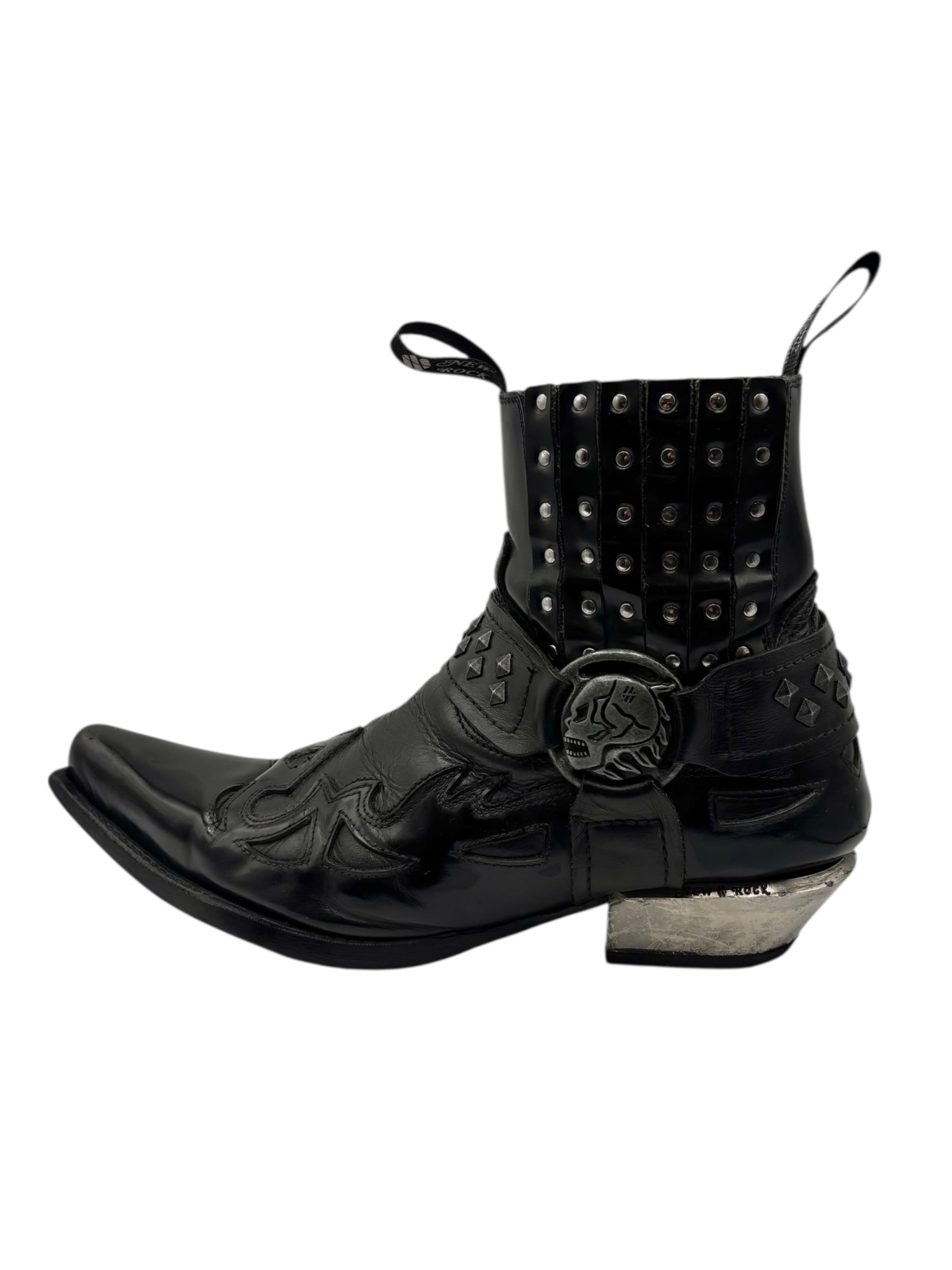 Vintage New Rock black leather cowboy boots size 45