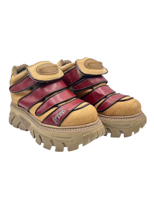 Gordon Jack vintage leather platform boots in mustard, burgundy, and tan with straps