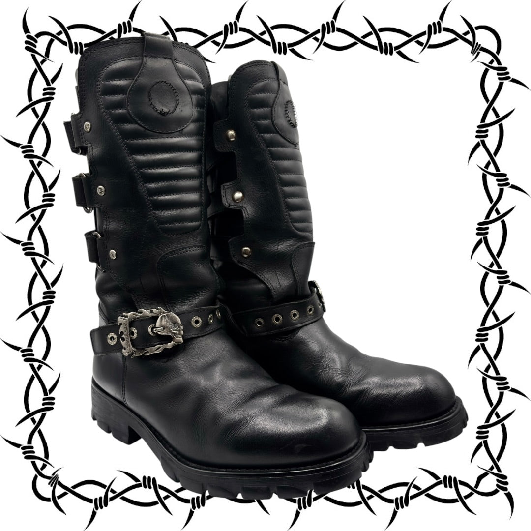 Vintage New Rock mid-calf leather biker boots