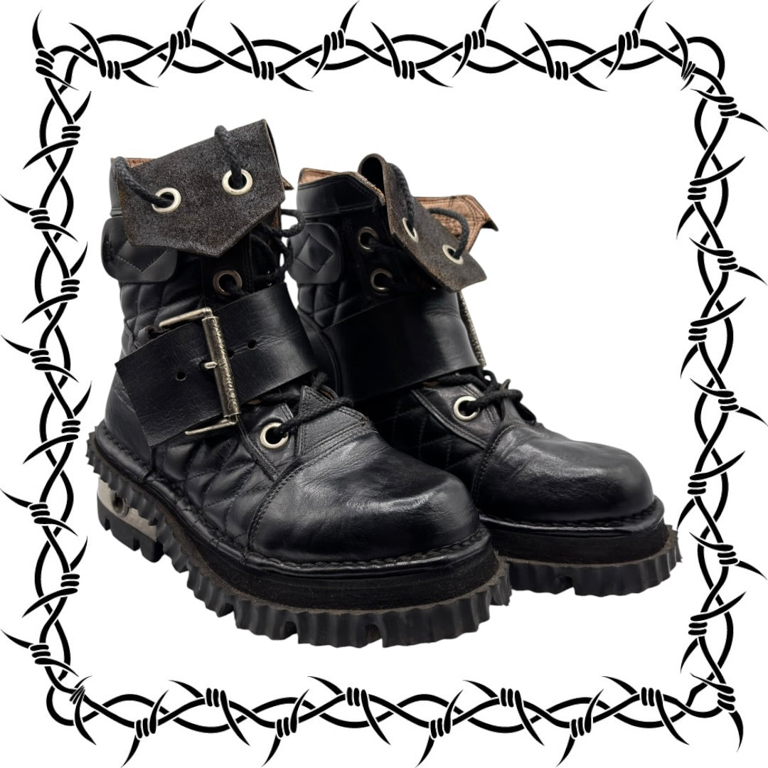 Vintage New Rock raised heel leather buckle boots