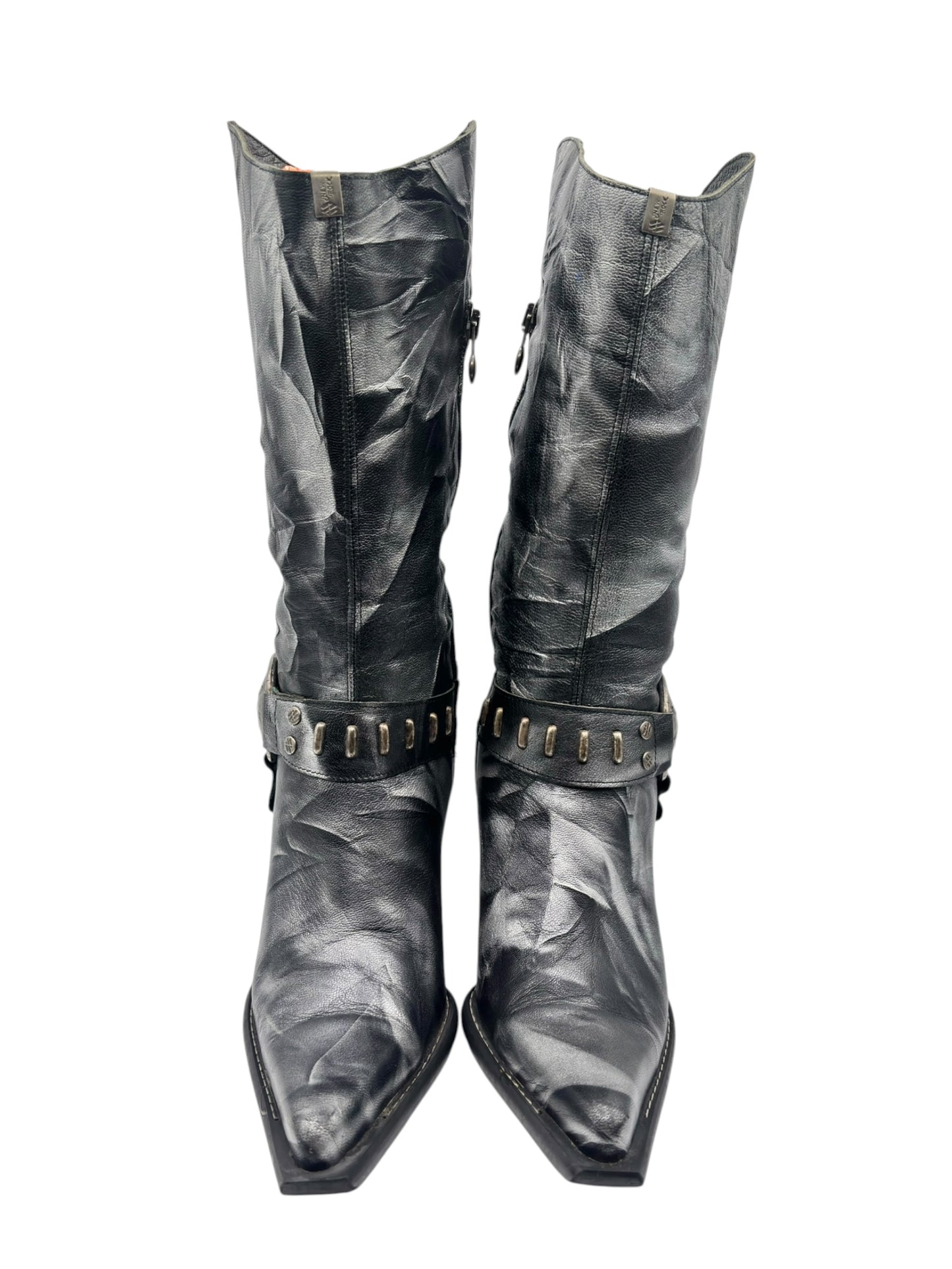 Vintage New arock pointy grey camo leather mid-calf boots