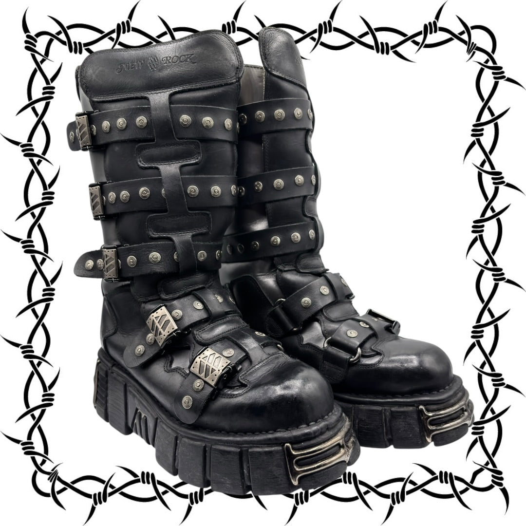 Vintage New Rock knee high studded platform boots size 43