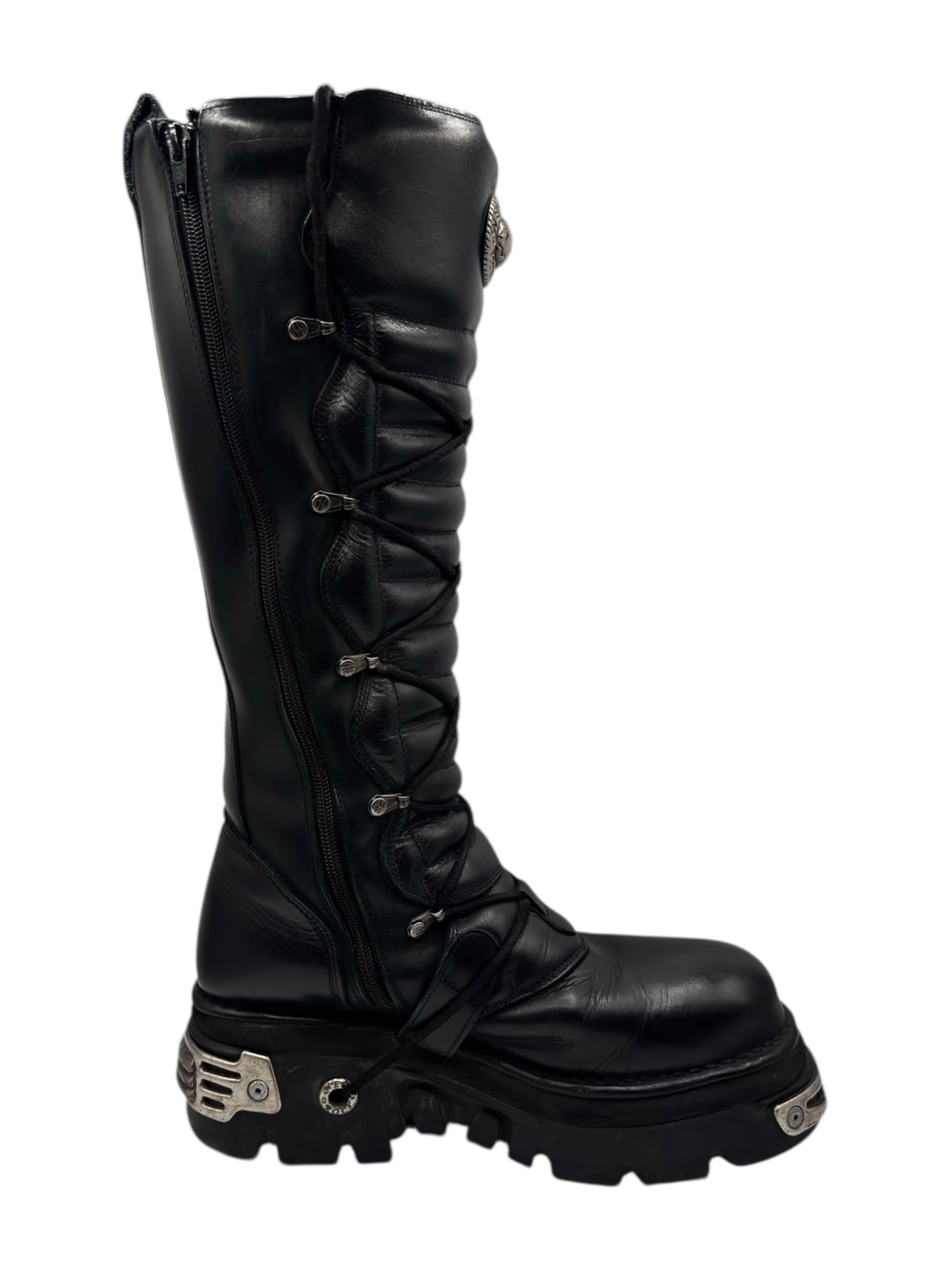 Vintage New Rock knee high reactor leather boots size 44