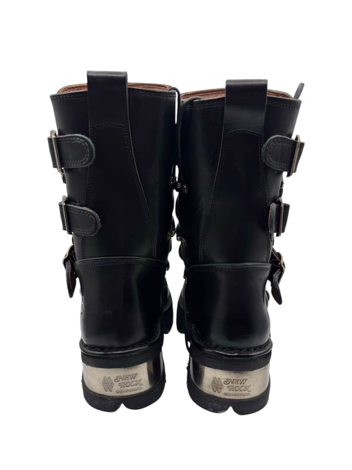 Vintage New Rock buckled raised-heel mid-calf leather boots size 40