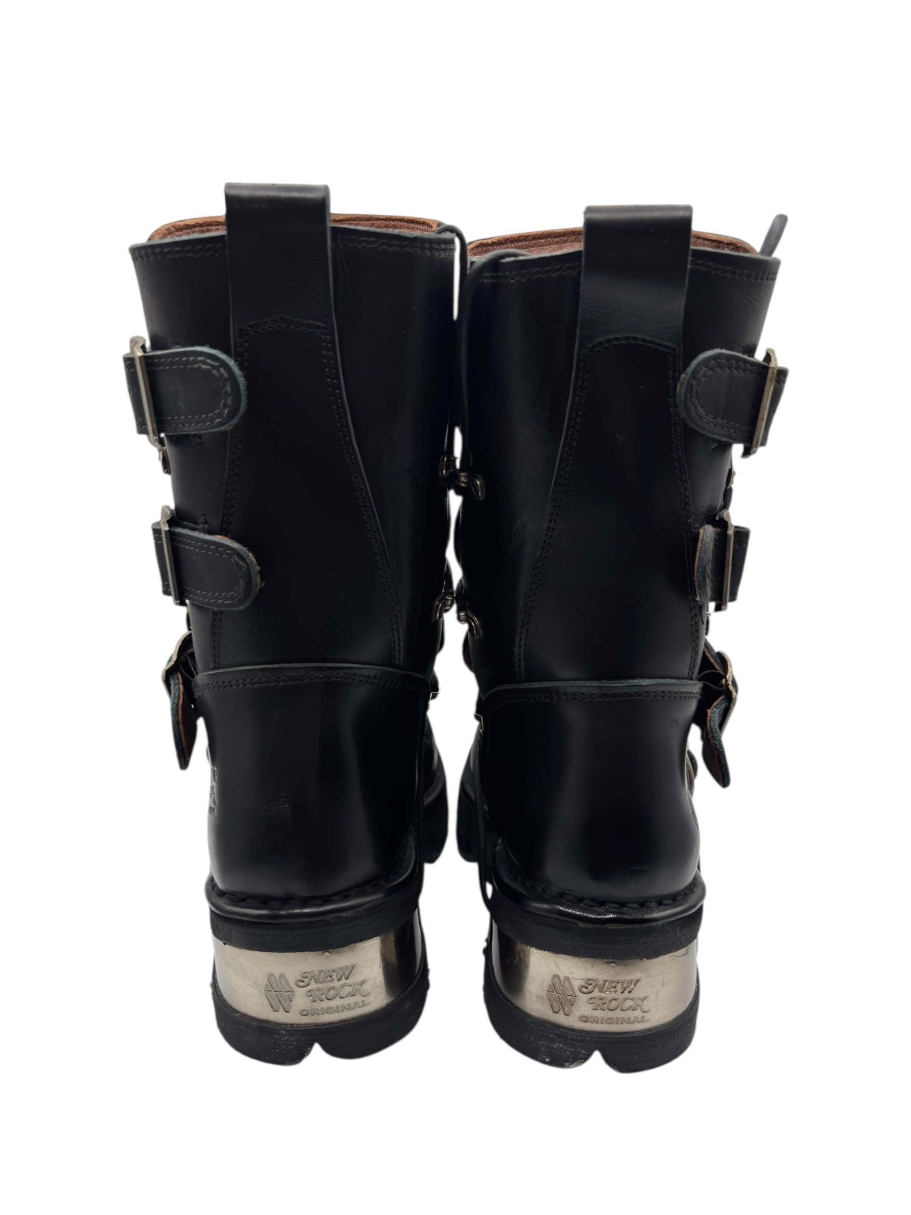 Vintage New Rock buckled raised-heel mid-calf leather boots size 40
