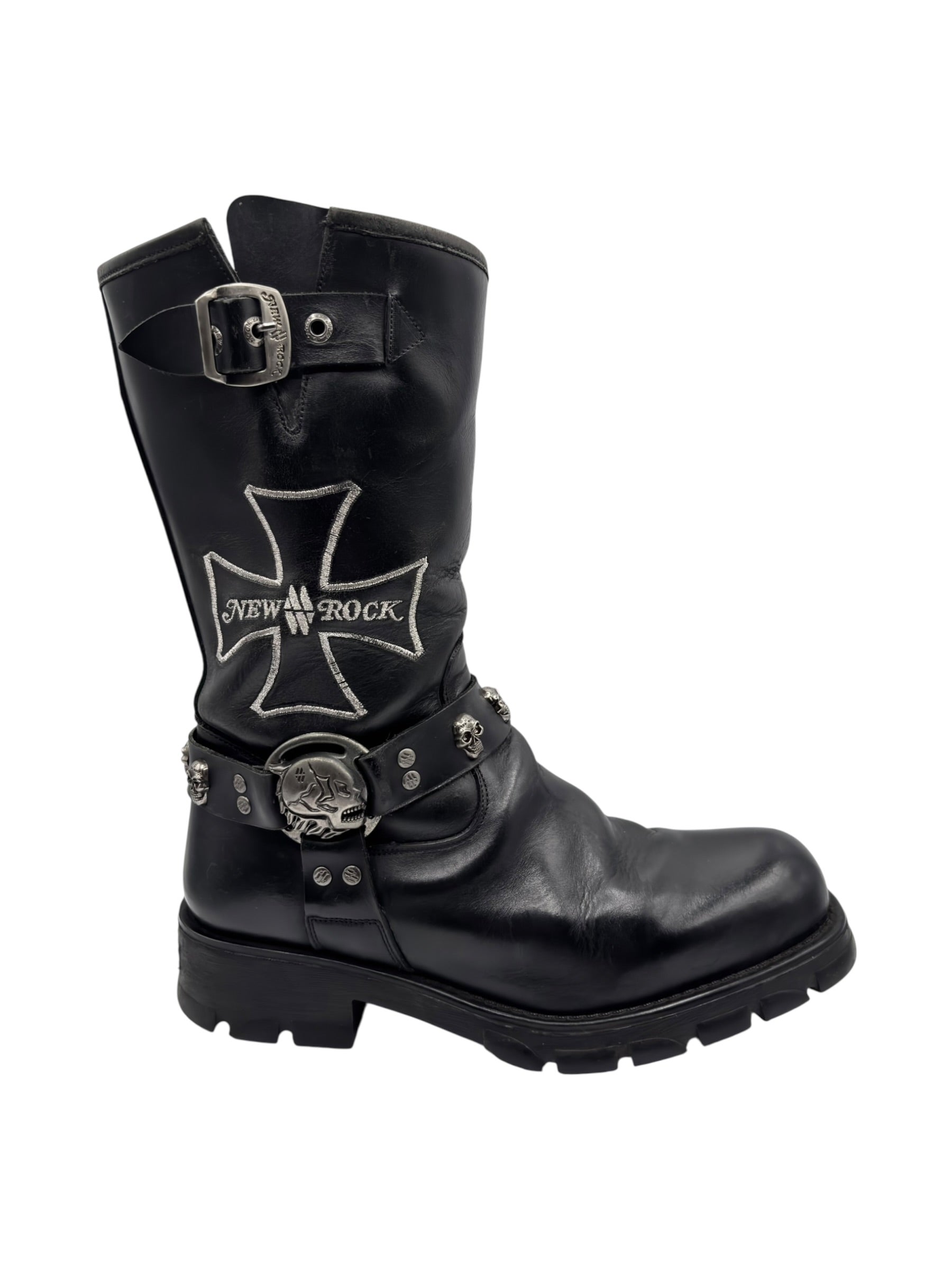 Vintage New Rock leather biker boots size 43