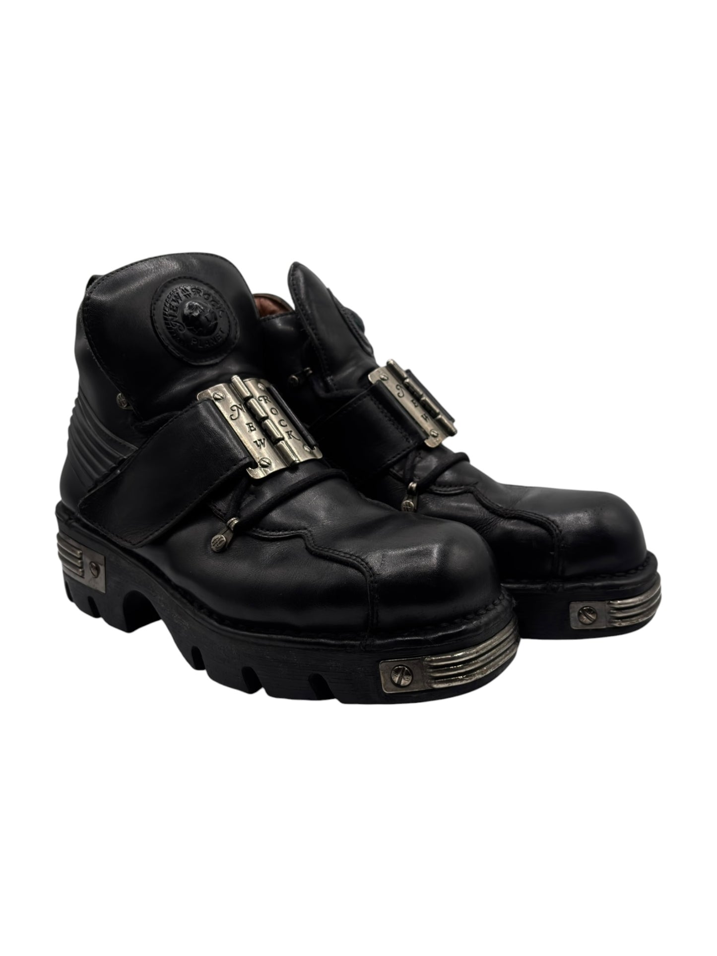 Vintage New Rock metal plate leather platform boots