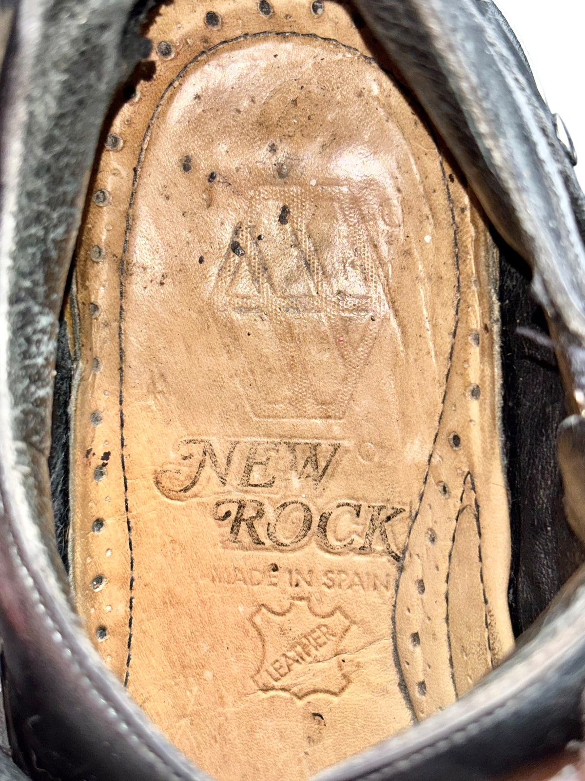 New Rock platform boot insole with stitched edges and stamped branding