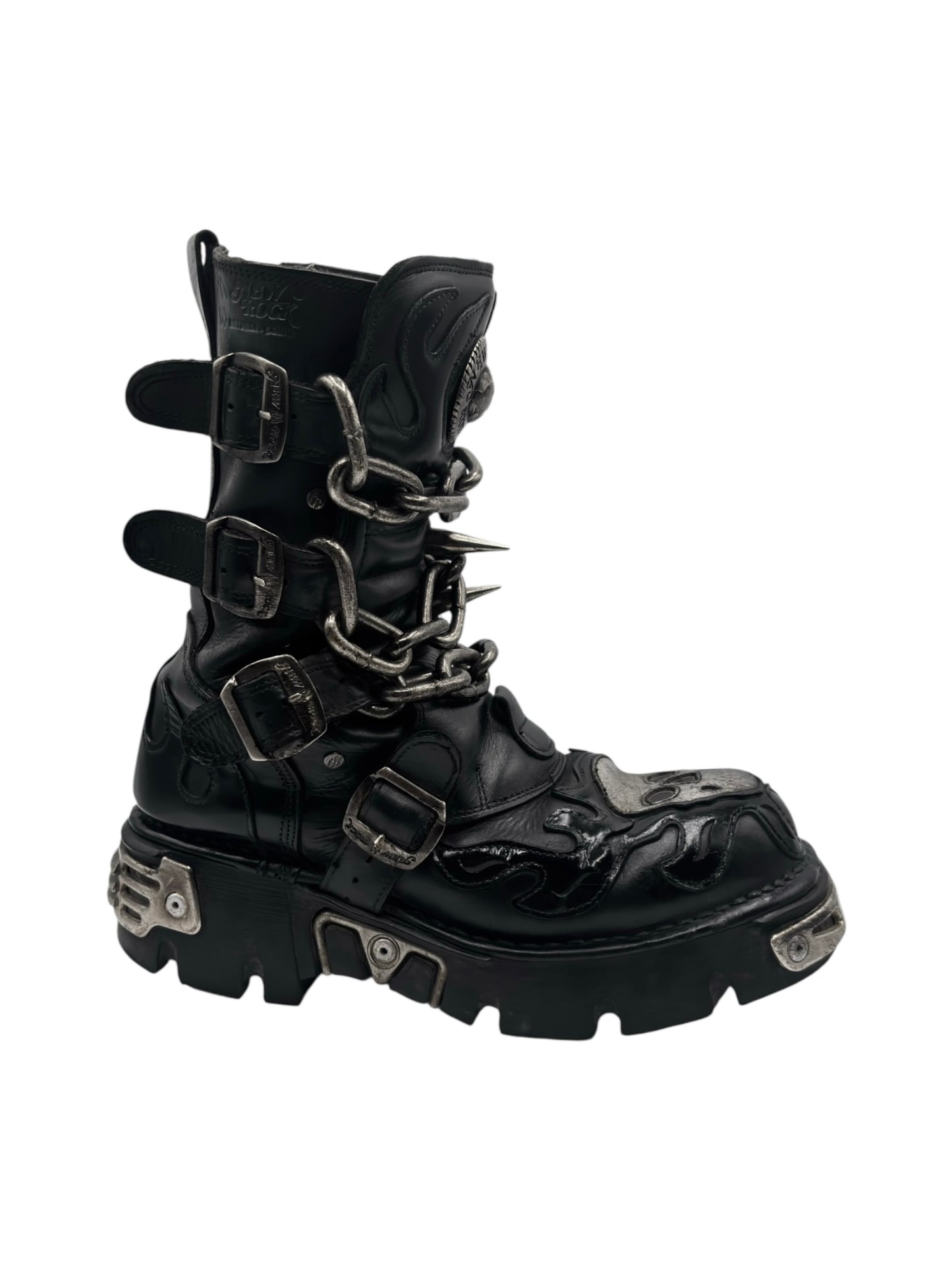 Vintage New Rock chained skull leather boots