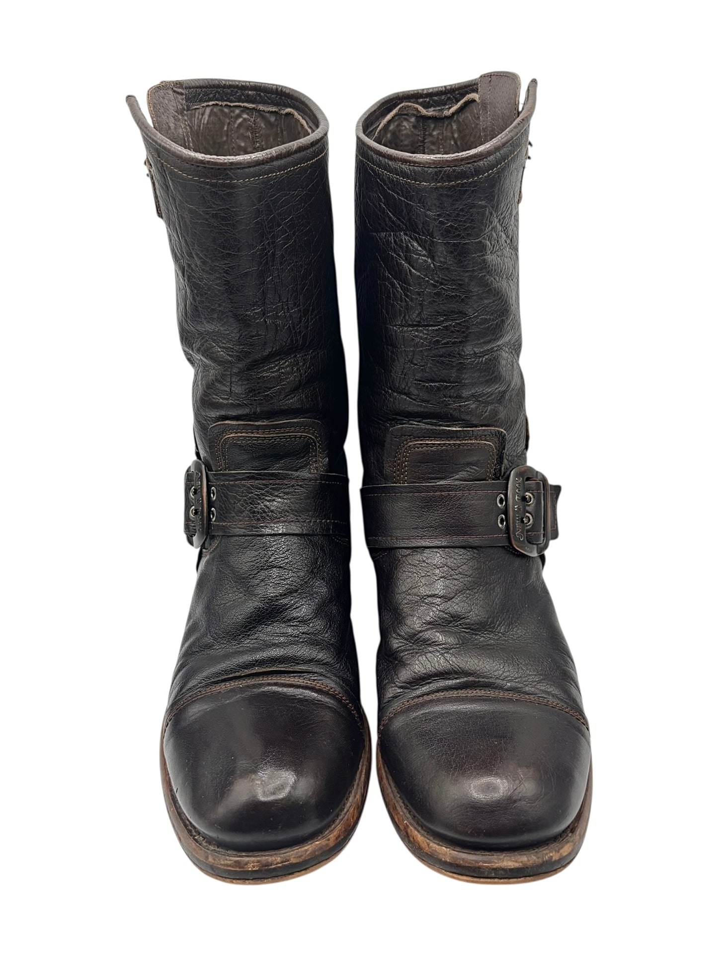 Vintage New Rock dark brown hand-made leather motorcycle boots size 44