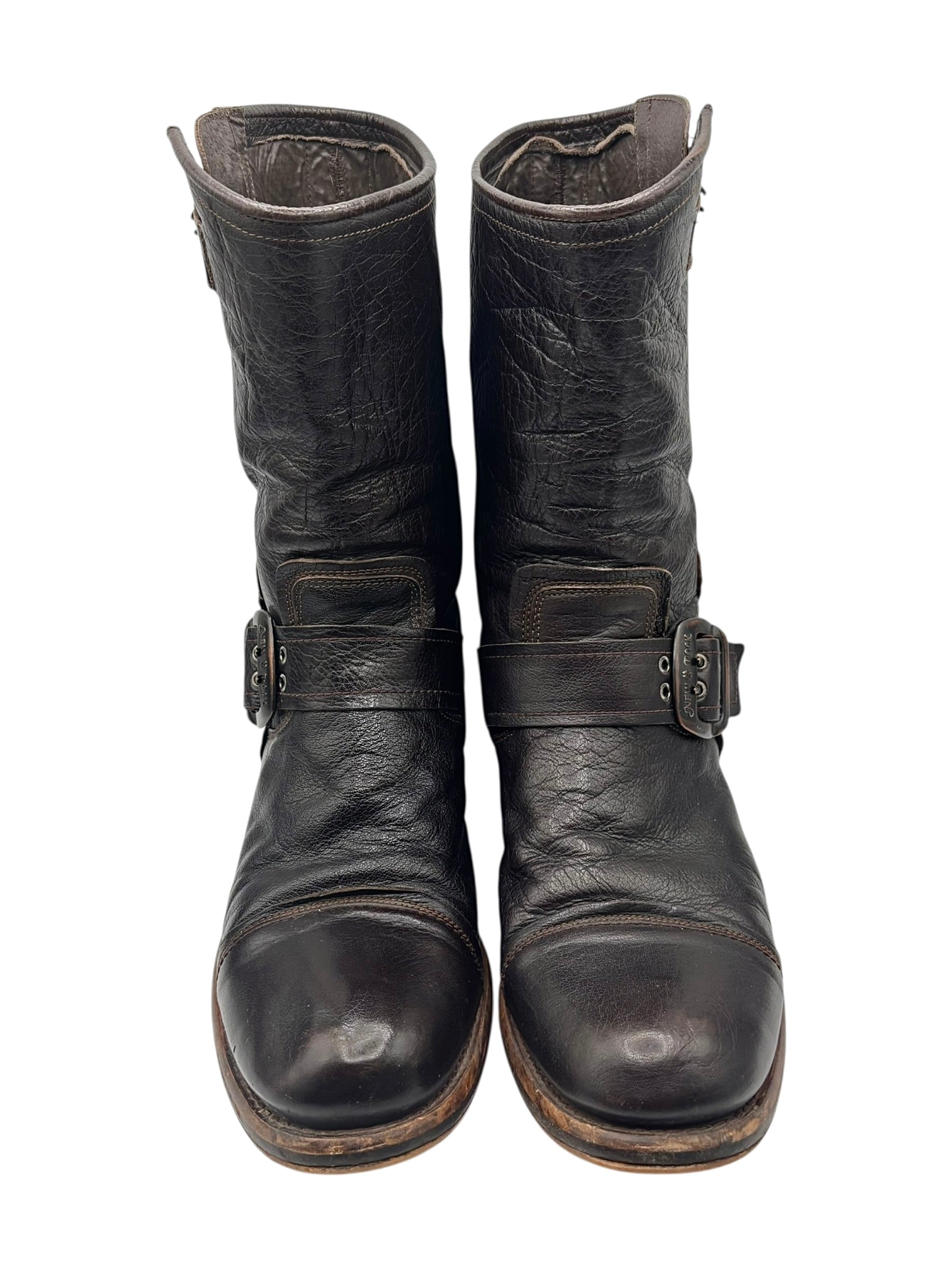 Vintage New Rock dark brown hand-made leather motorcycle boots size 44
