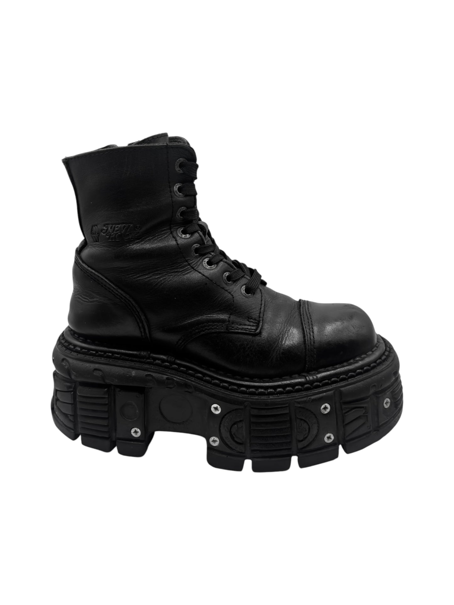 New Rock techno lace-up leather platform boots