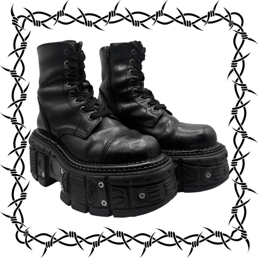 New Rock techno lace-up leather platform boots
