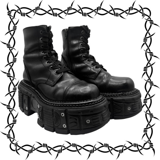 New Rock techno lace-up leather platform boots