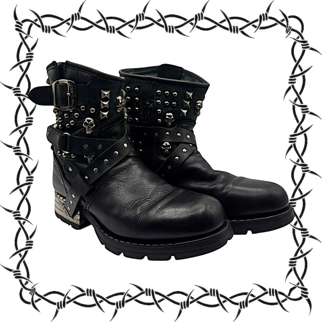 Vintage New Rock leather studded strap biker boots