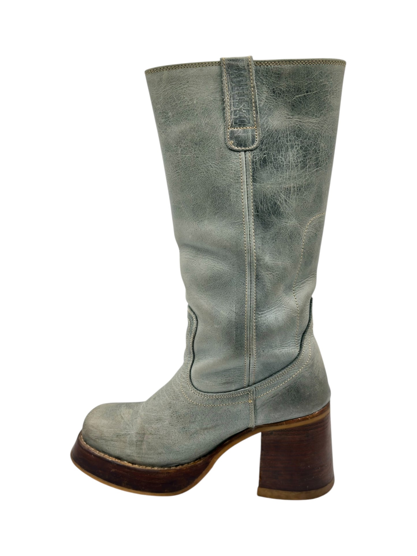 Vintage Destroy green block platform leather boots