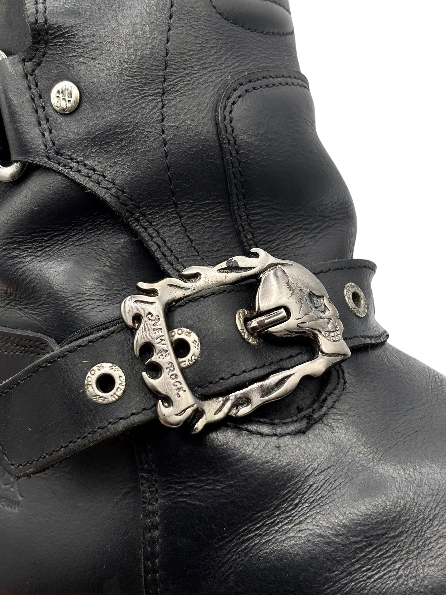 Vintage New Rock mid-calf leather biker boots