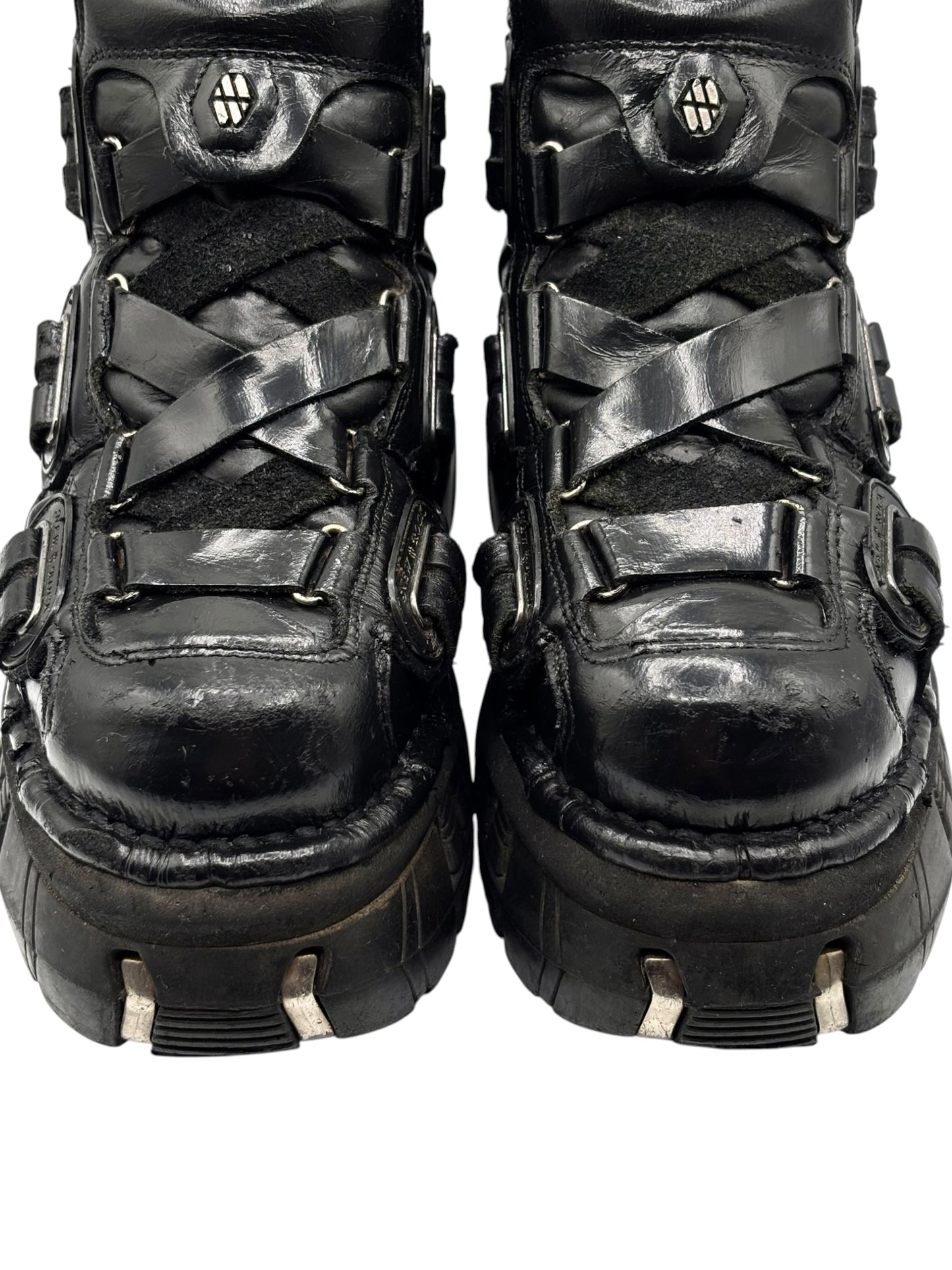 Vintage New Rock black trailer leather platform boots