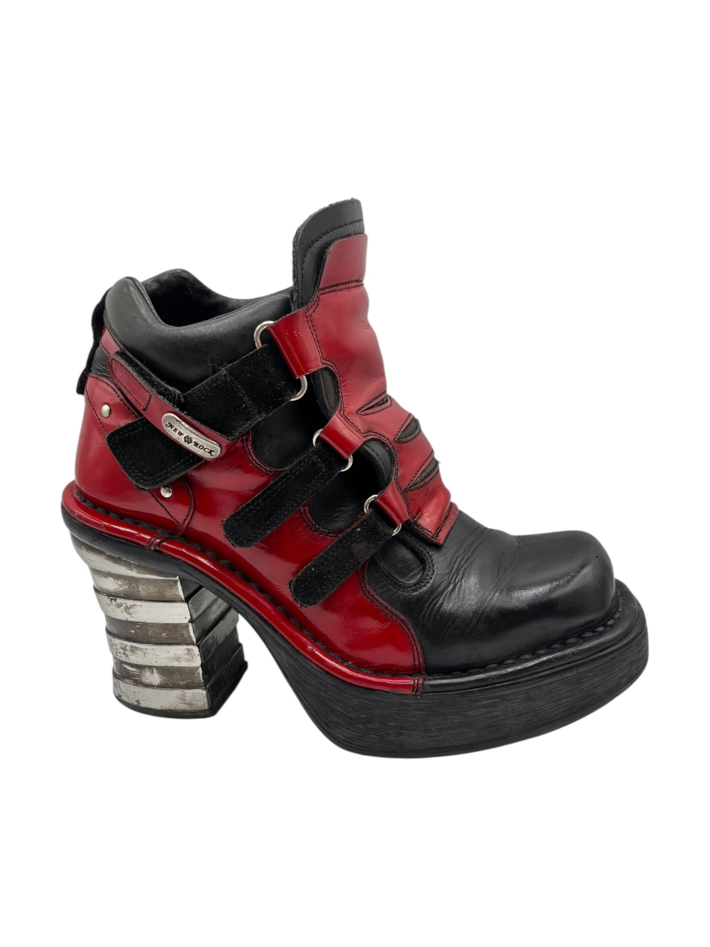 Vintage New Rock black and red leather heels size 37
