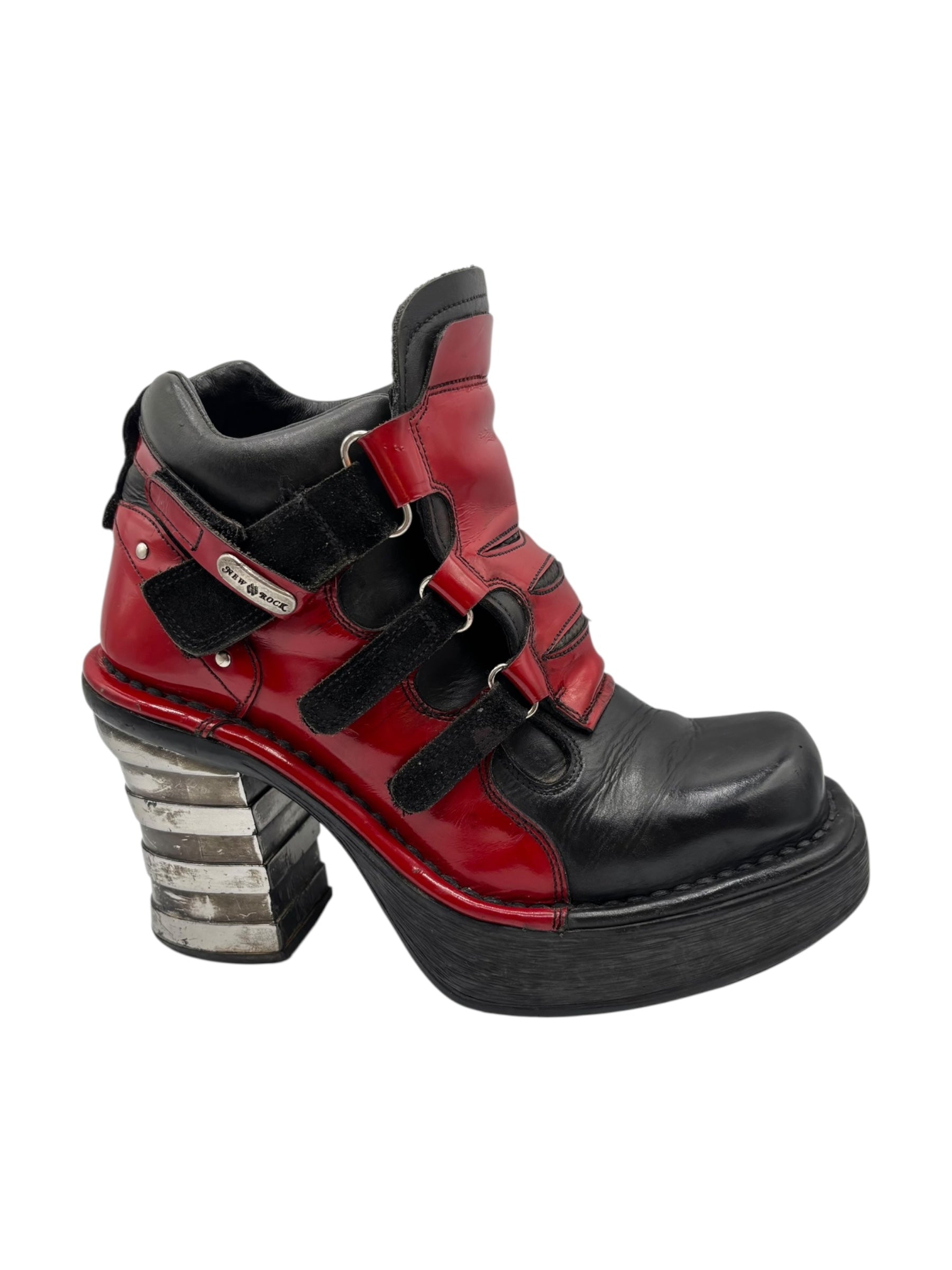 Vintage New Rock black and red leather heels size 37