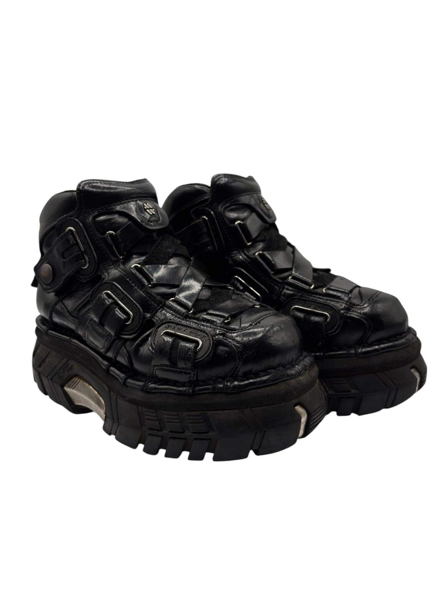 Vintage New Rock black trailer leather platform boots