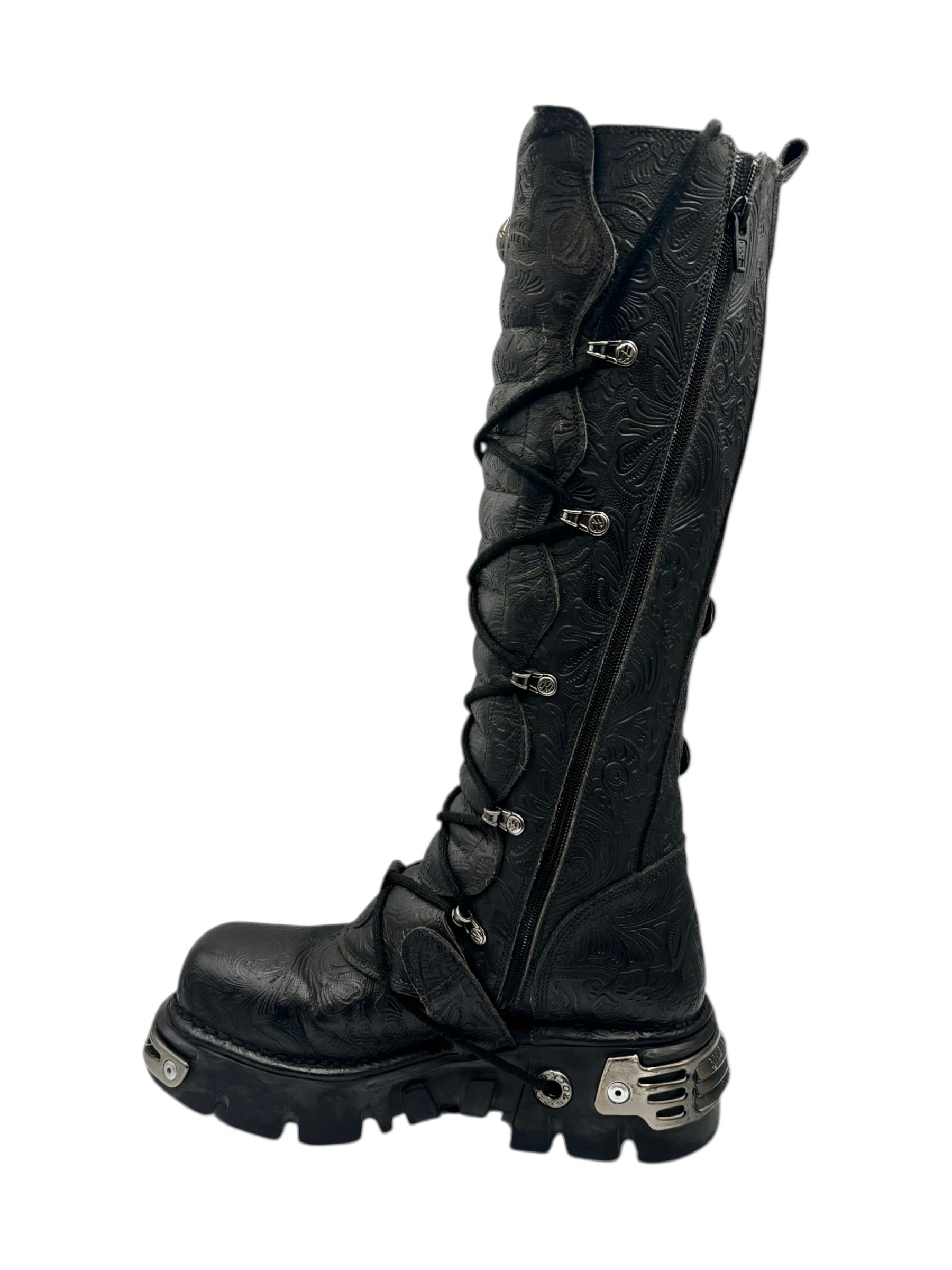 Vintage New Rock knee high patterned reactor leather boots size 40