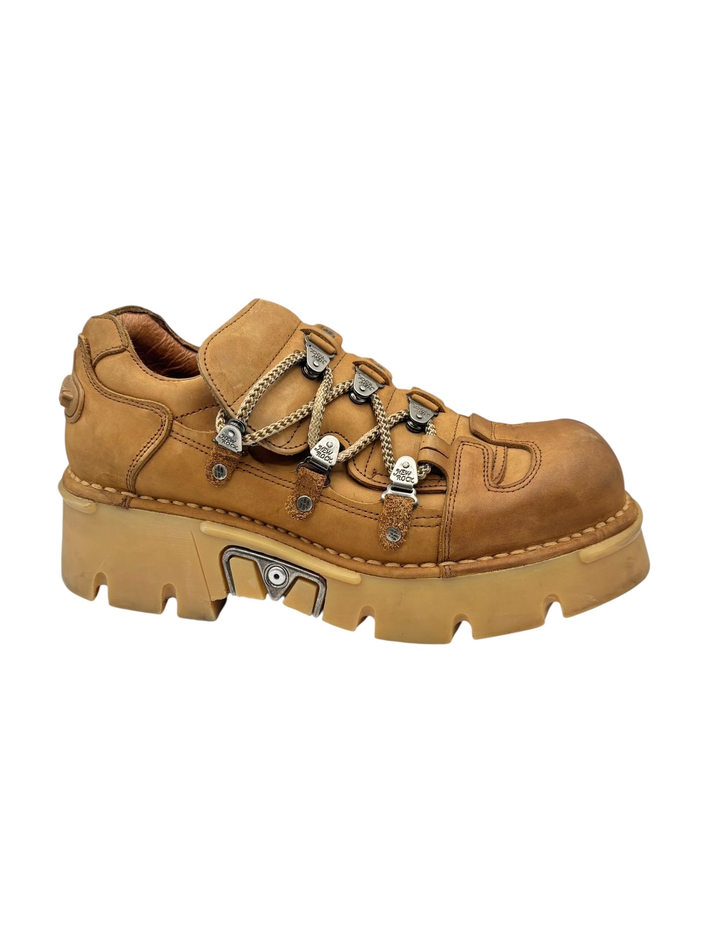 Vintage New Rock beige/brown lace-up leather platform boots size 45