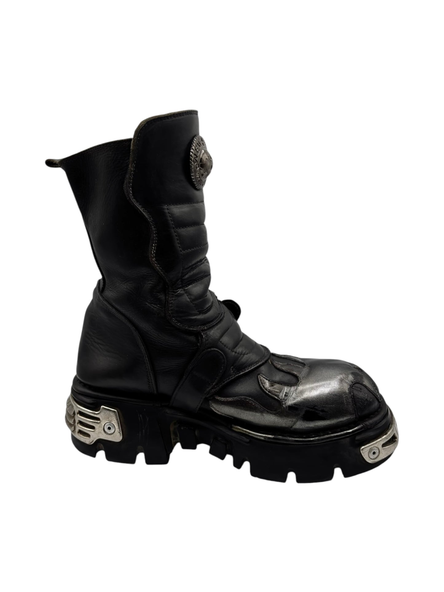 Vintage New Rock grey flame mid-calf reactor leather boots