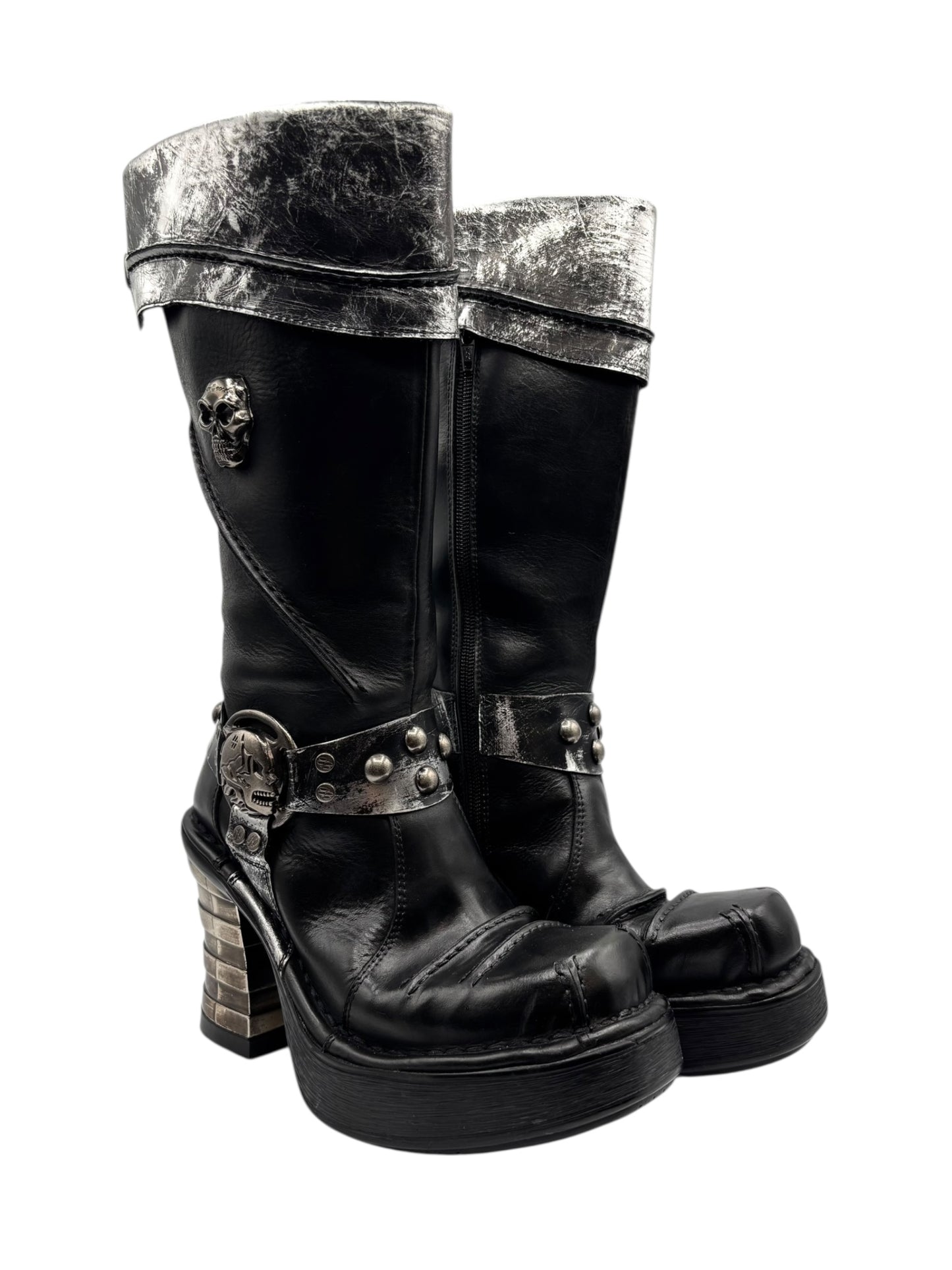 Vintage New Rock knee high round toe leather boots size 38