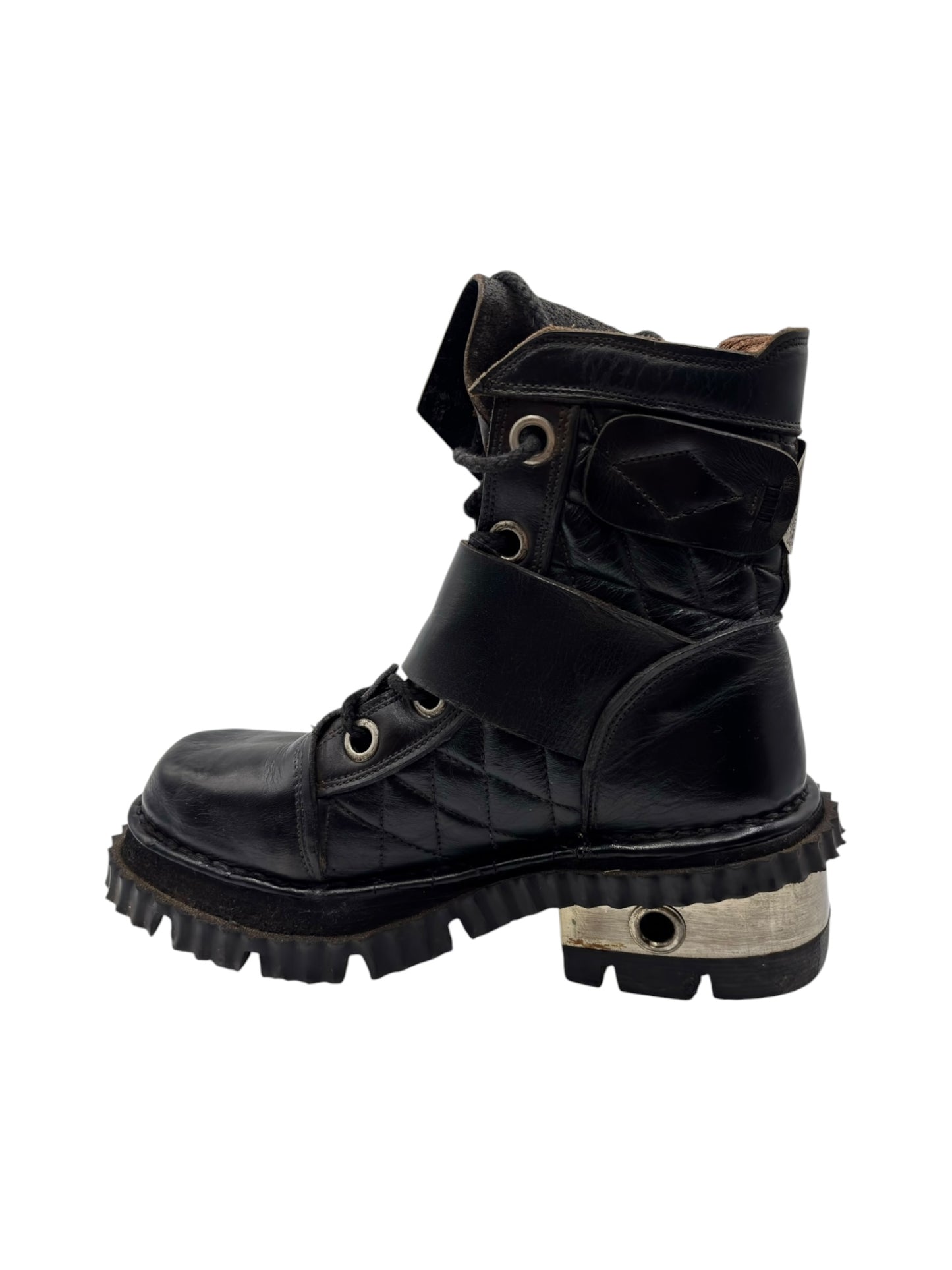 Vintage New Rock raised heel leather buckle boots