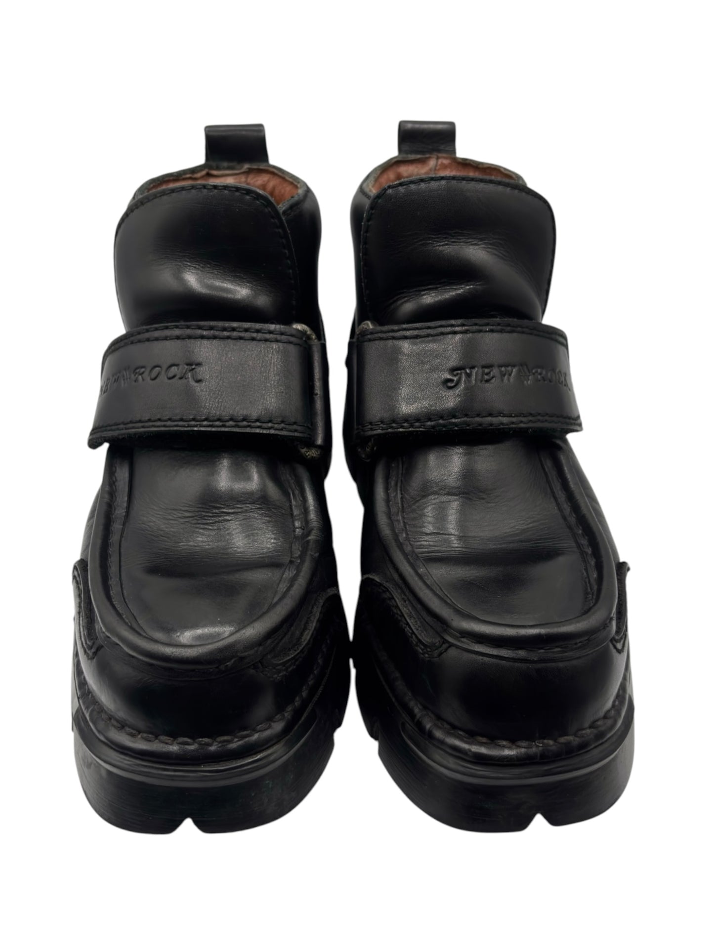 Vintage New Rock leather velcro strap platform boots