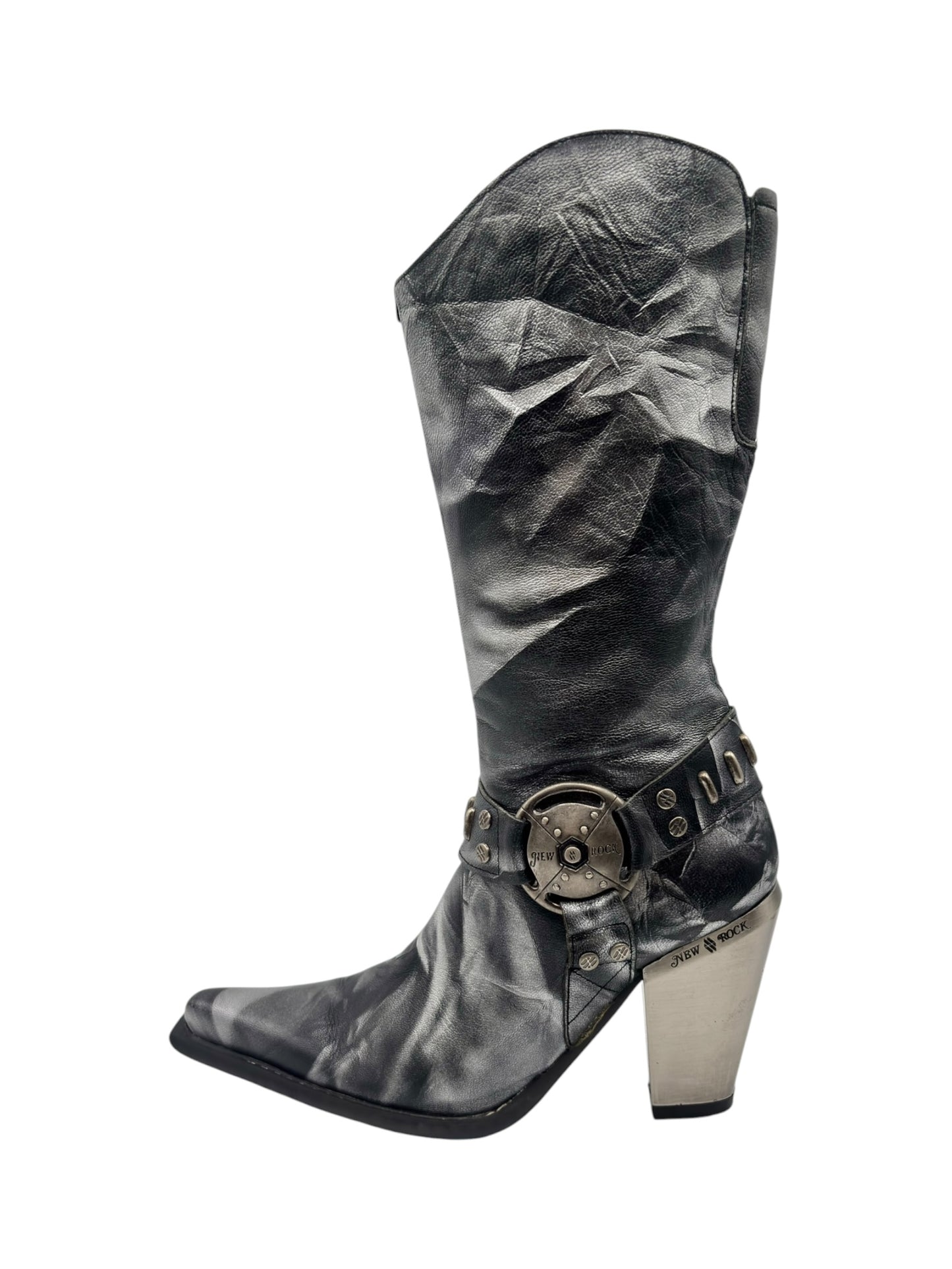 Vintage New arock pointy grey camo leather mid-calf boots