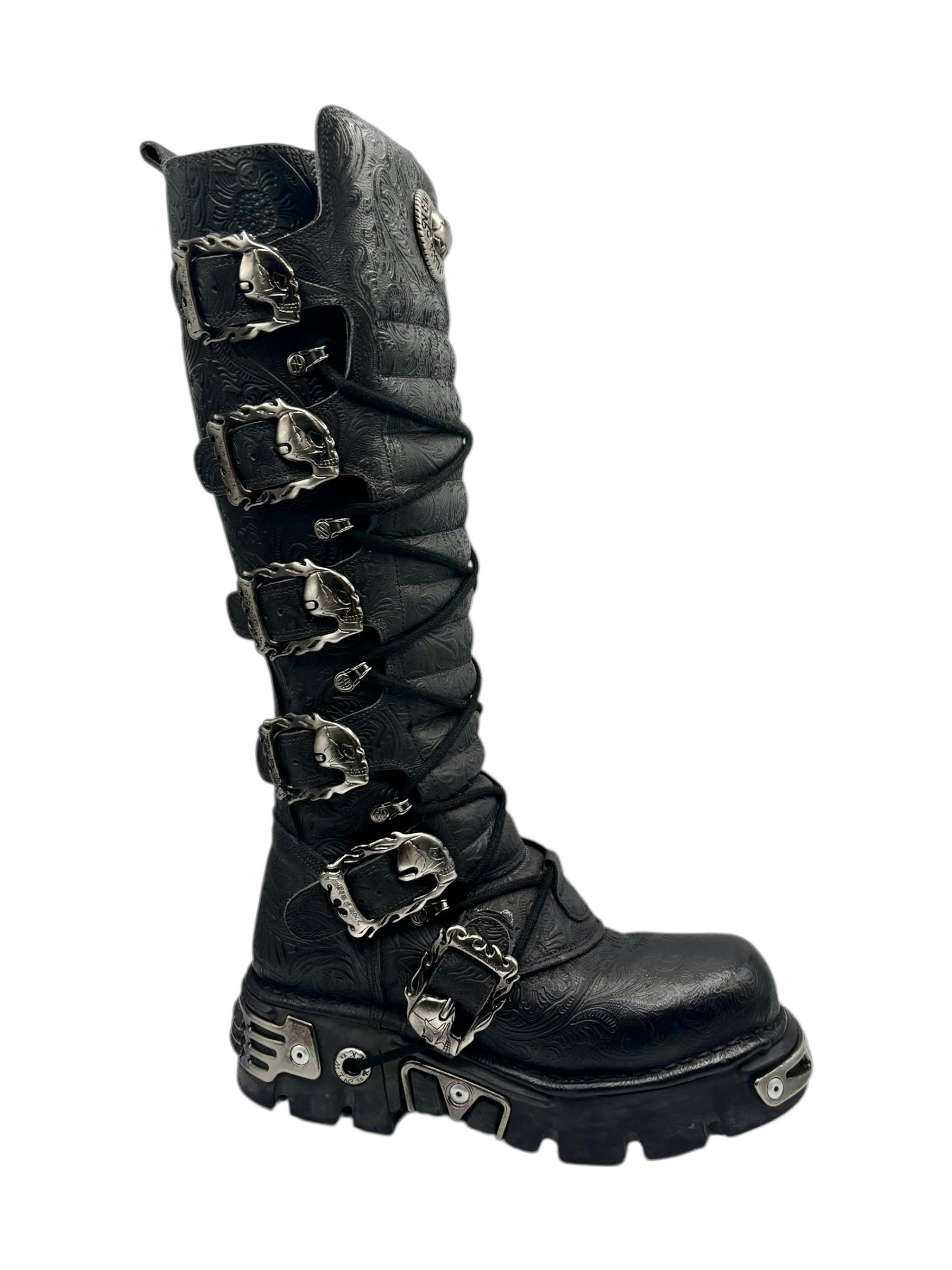 Vintage New Rock knee high patterned reactor leather boots size 40