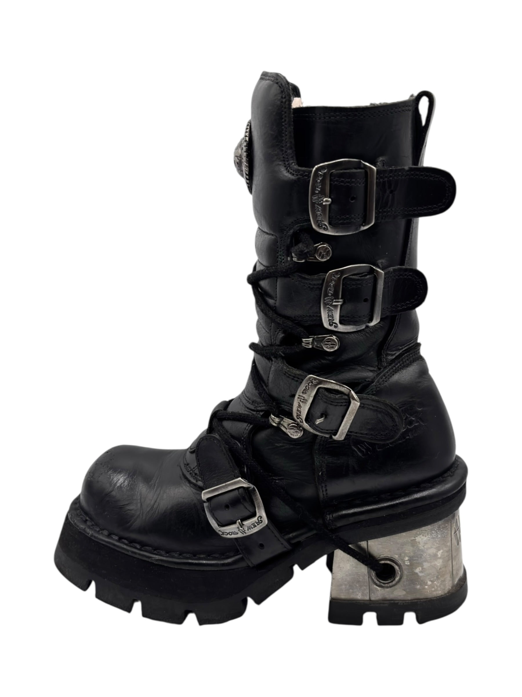 Vintage New Rock raised heel leather boots size 37