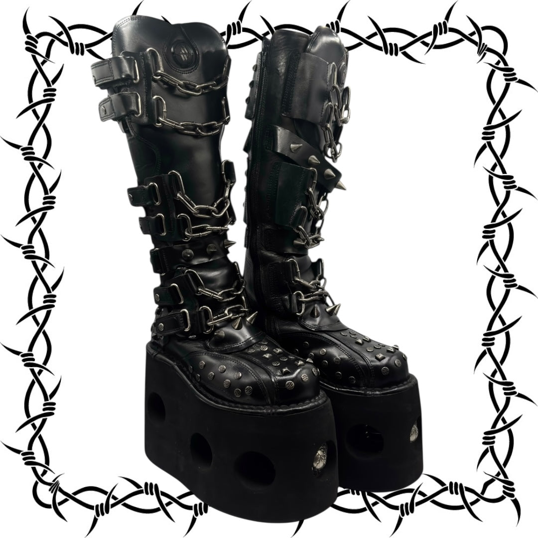 Vintage New Rock jupiter studded knee high platform boots size 36