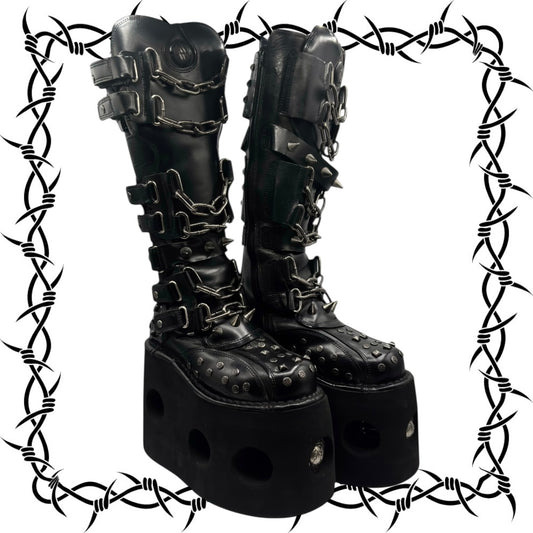 Vintage New Rock jupiter studded knee high platform boots size 36