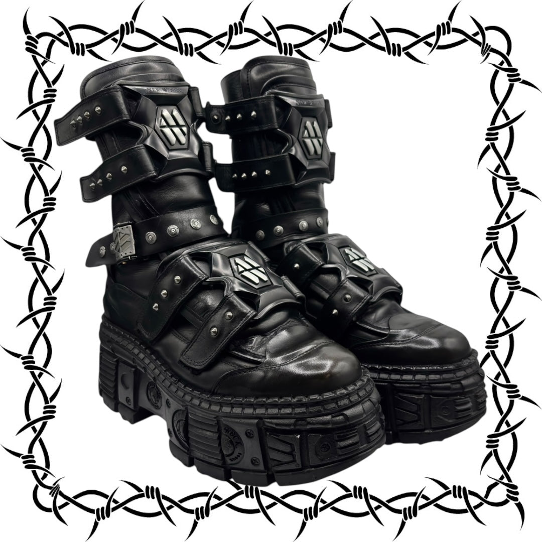 Vintage New Rock gamer leather platform boots size 43