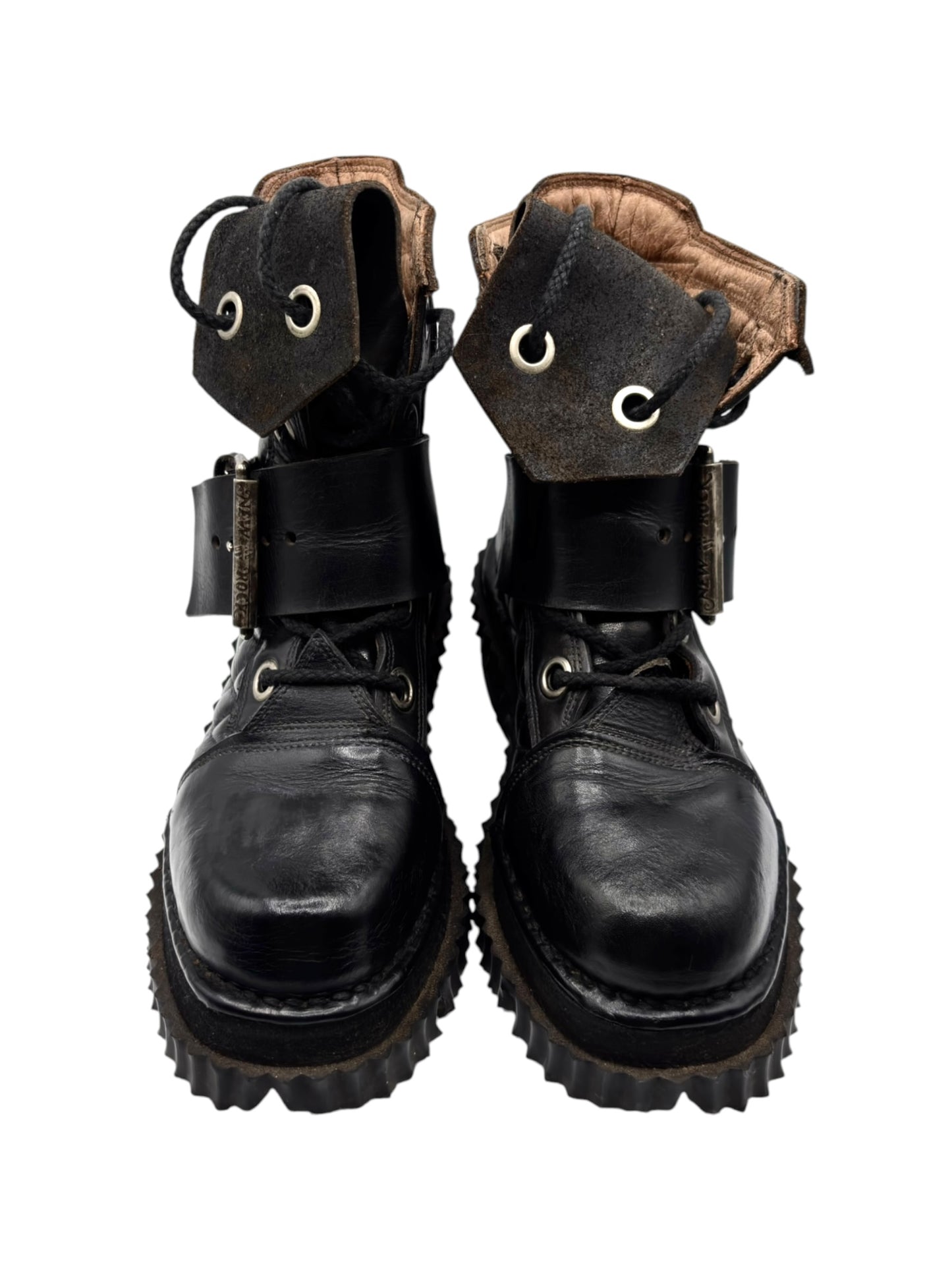 Vintage New Rock raised heel leather buckle boots