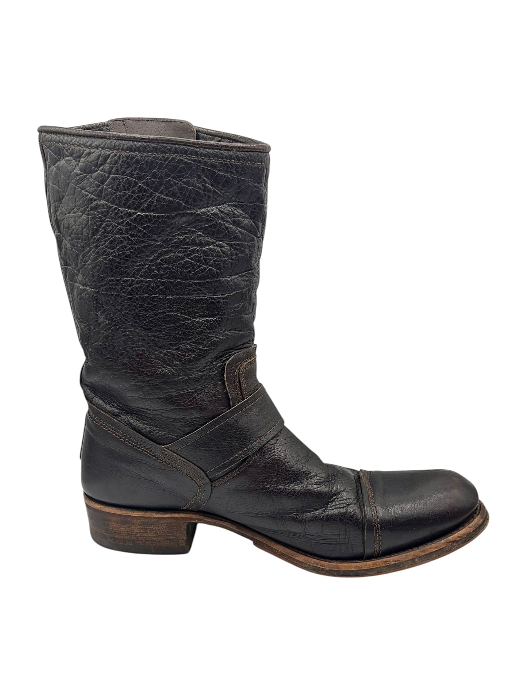 Vintage New Rock dark brown hand-made leather motorcycle boots size 44