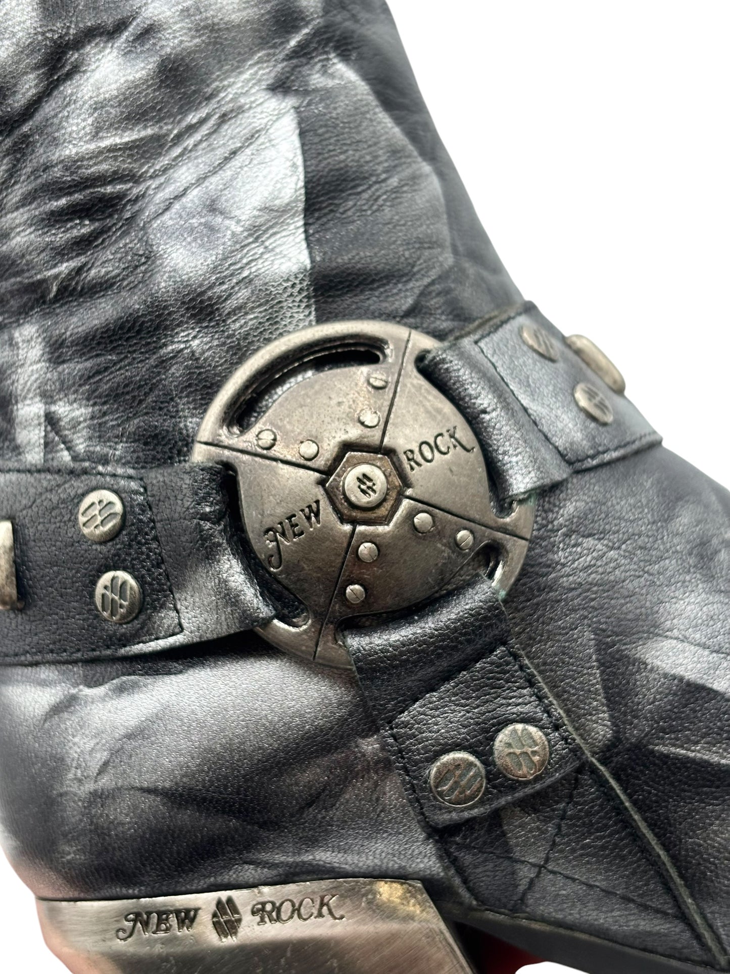 Vintage New arock pointy grey camo leather mid-calf boots