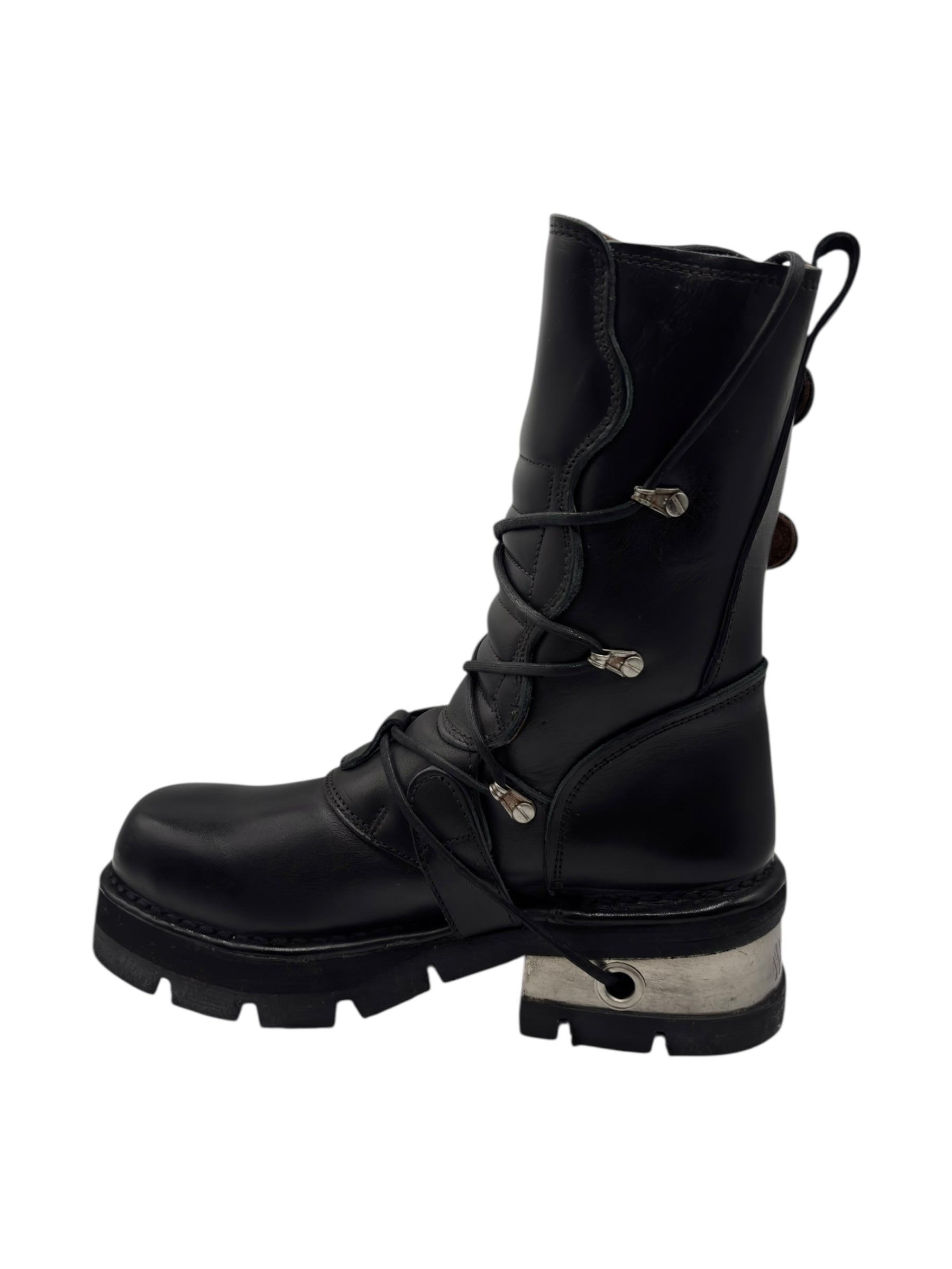 Vintage New Rock buckled raised-heel mid-calf leather boots size 40