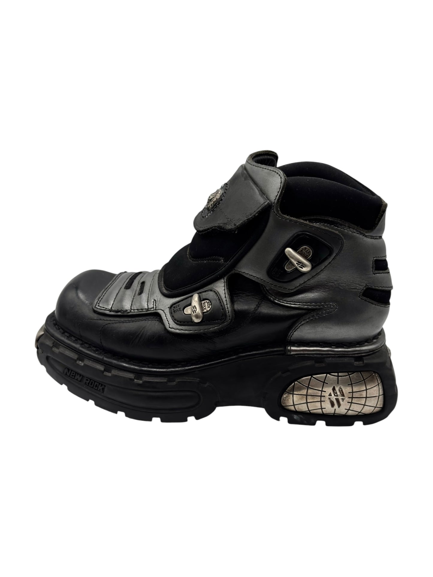 Vintage New Rock atom black leather platform boots