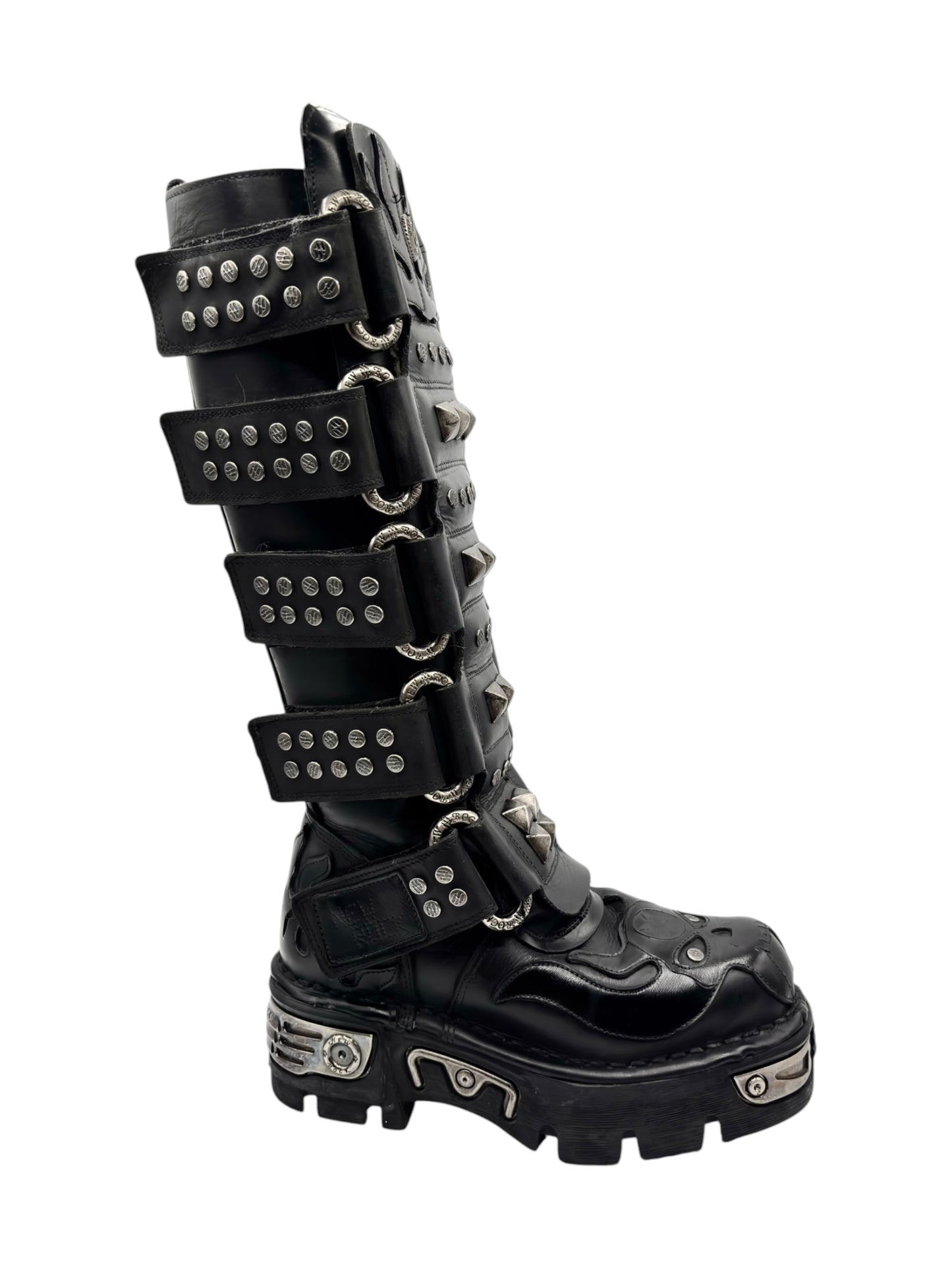 Vintage New Rock knee high studded demon leather boots