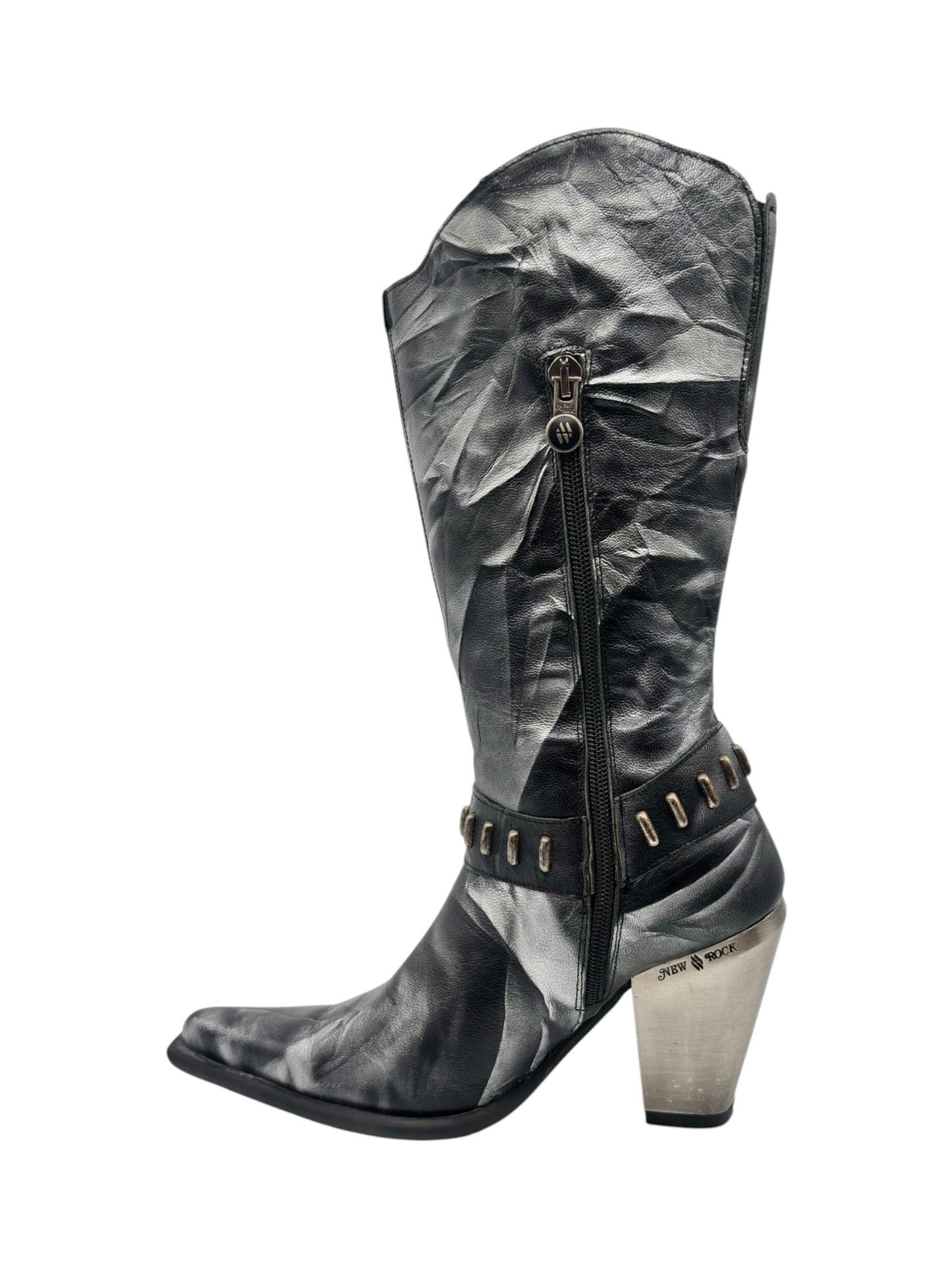 Vintage New arock pointy grey camo leather mid-calf boots