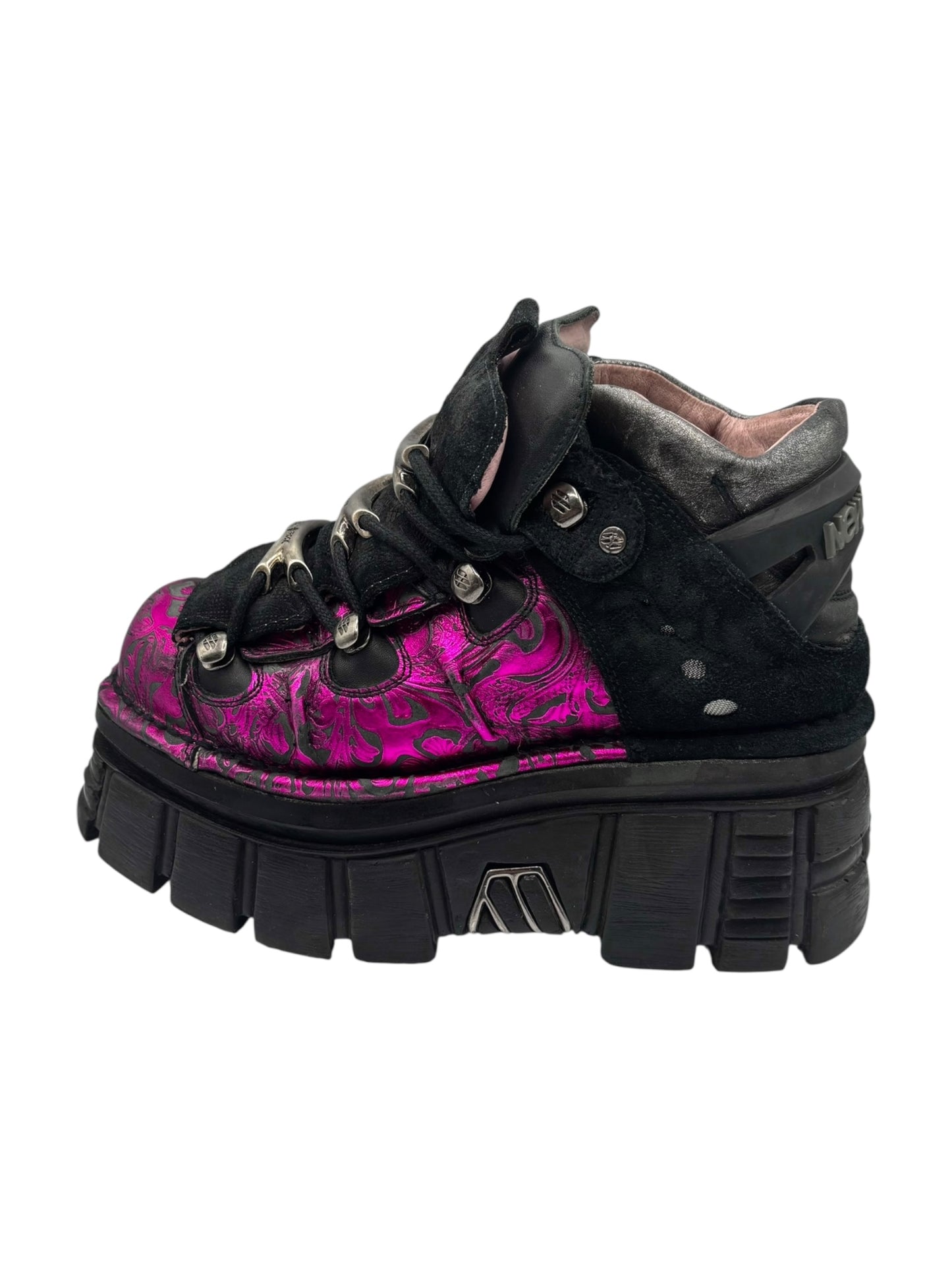 Rare vintage New Rock pink patterned M-106B platform boots size 39